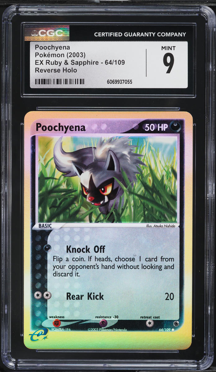 2003 Pokemon EX Ruby & Sapphire Reverse Holo Poochyena #64 CGC 9 MINT