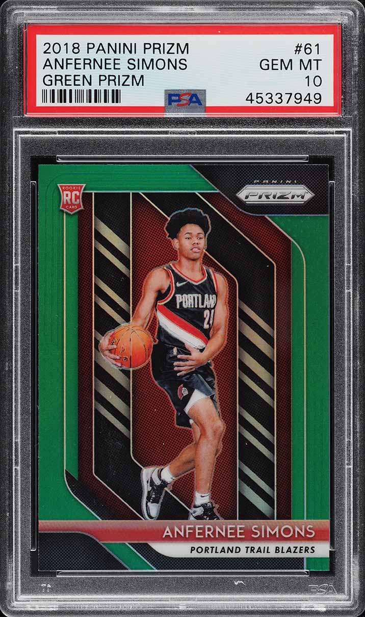 2018 Panini Prizm Green Prizms Anfernee Simons ROOKIE #61 PSA 10 GEM MINT