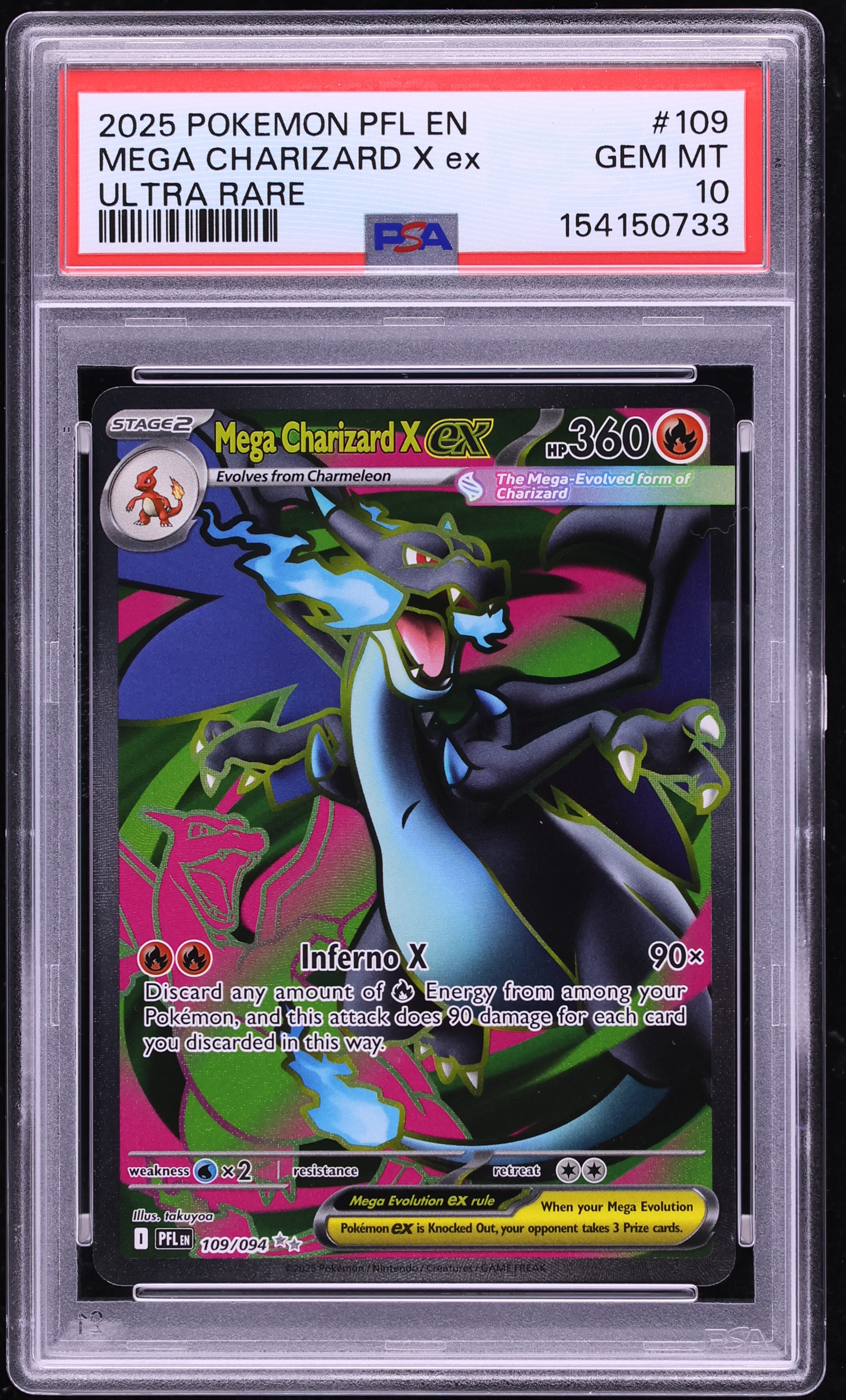 2025 Pokemon Mega Evolution Phantasmal Flames Full Art Mega Charizard X ex #109 PSA 10 GEM MINT