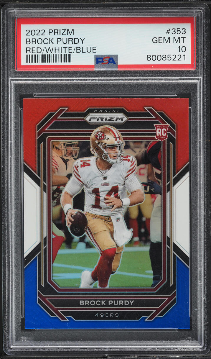 2022 Panini Prizm Red White Blue Brock Purdy ROOKIE #353 PSA 10 GEM MINT