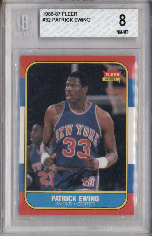 1986 Fleer #32 Patrick Ewing RC Rookie BGS 8