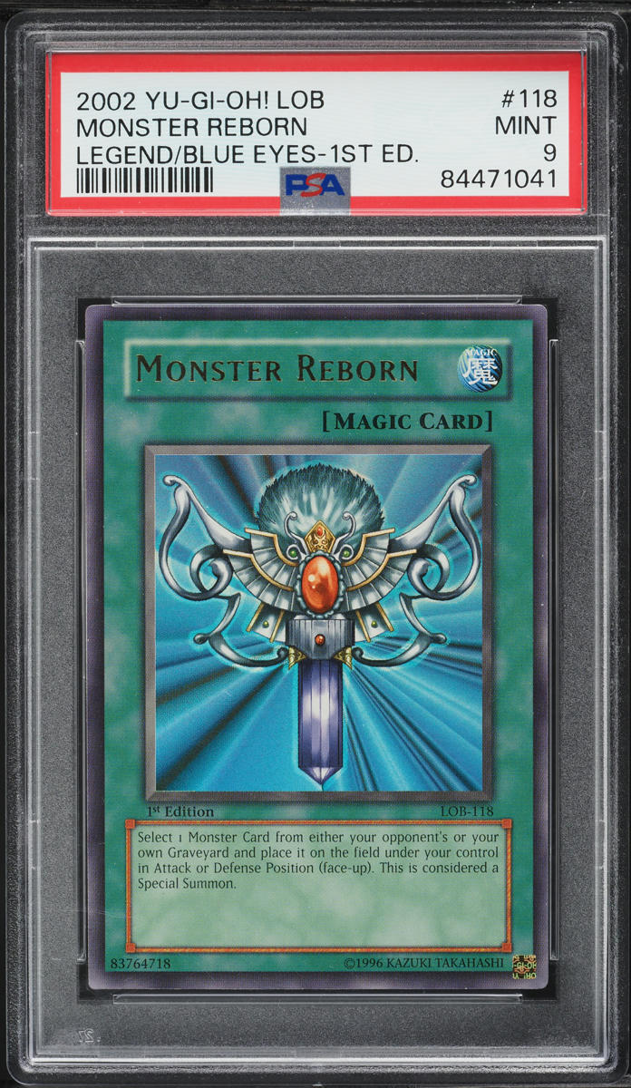 2002 Yu-Gi-Oh! Legend Of Blue Eyes 1st Edition Monster Reborn #LOB-118 PSA 9