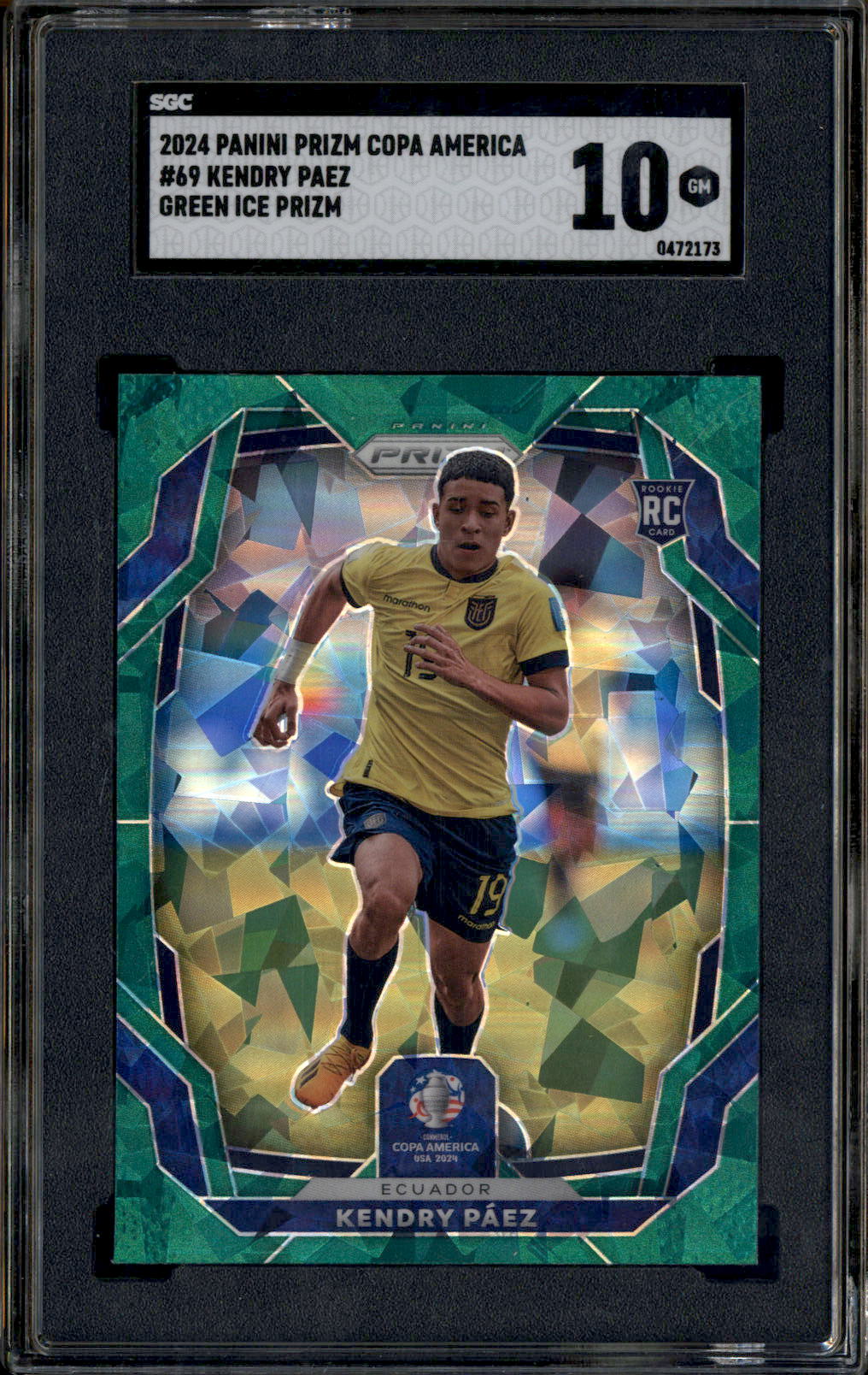 2024 Panini Prizm Copa America Green Ice Prizm #69 Kendry Paez RC SGC 10