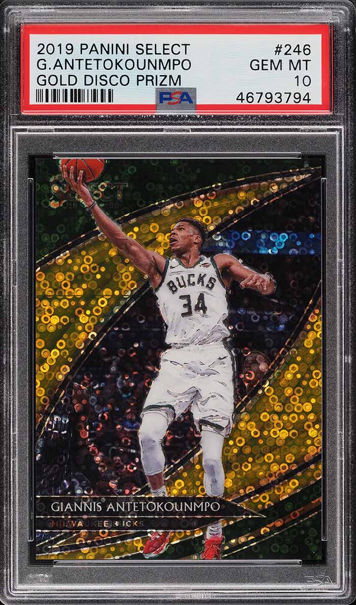 2019 Select Gold Disco Prizm Giannis Antetokounmpo 1/10 #246 PSA 10 GEM MINT