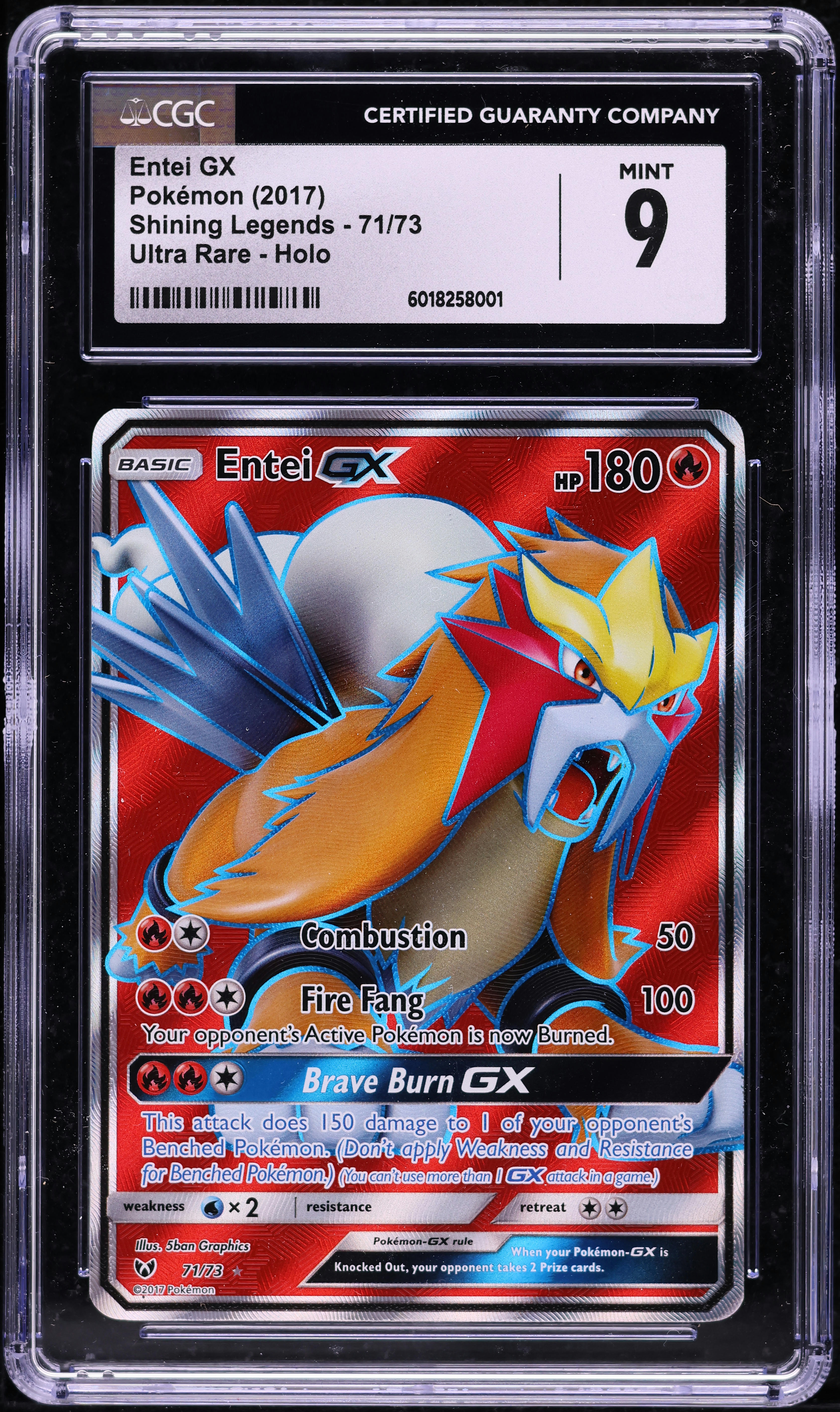 2017 Pokemon Sun & Moon Shining Legends Full Art Entei GX #71 CGC 9 MINT