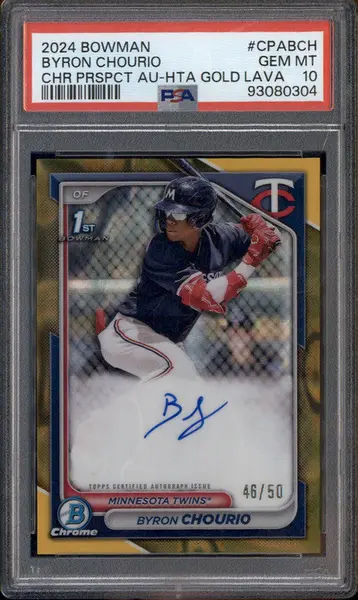 2024 Bowman Chrome Auto HTA Gold Lava #CPABCH Byron Chourio RC /50 PSA 10