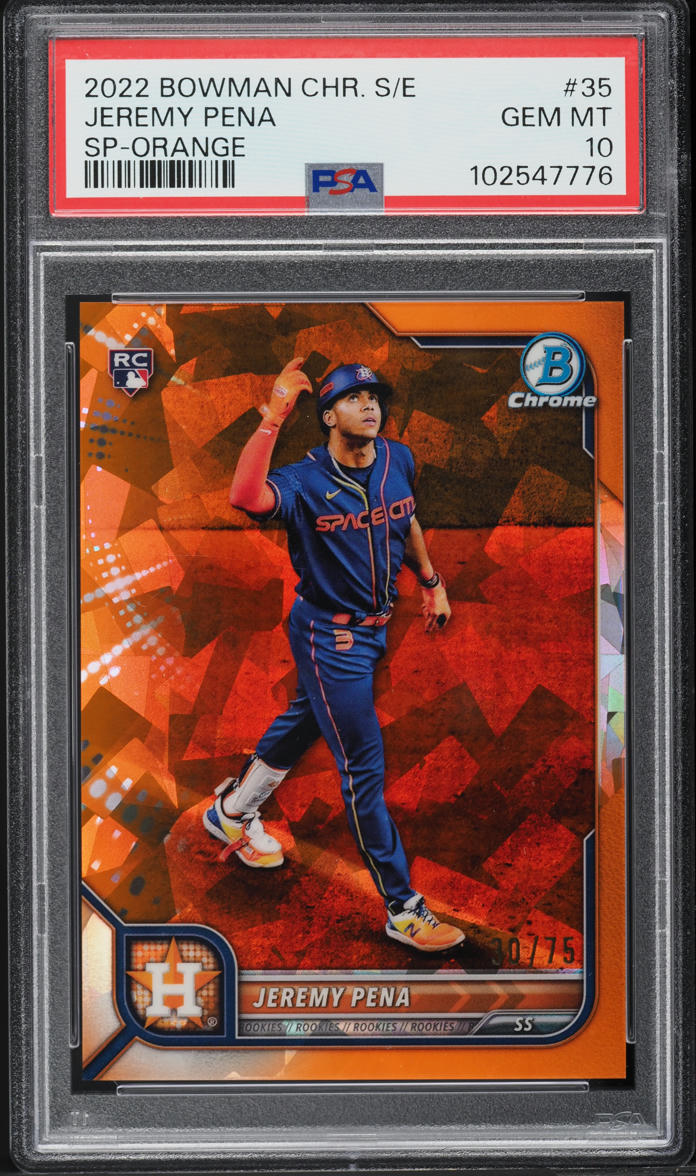 2022 Bowman Chrome Sapphire Orange Refractor Jeremy Pena ROOKIE /75 #35 PSA 10