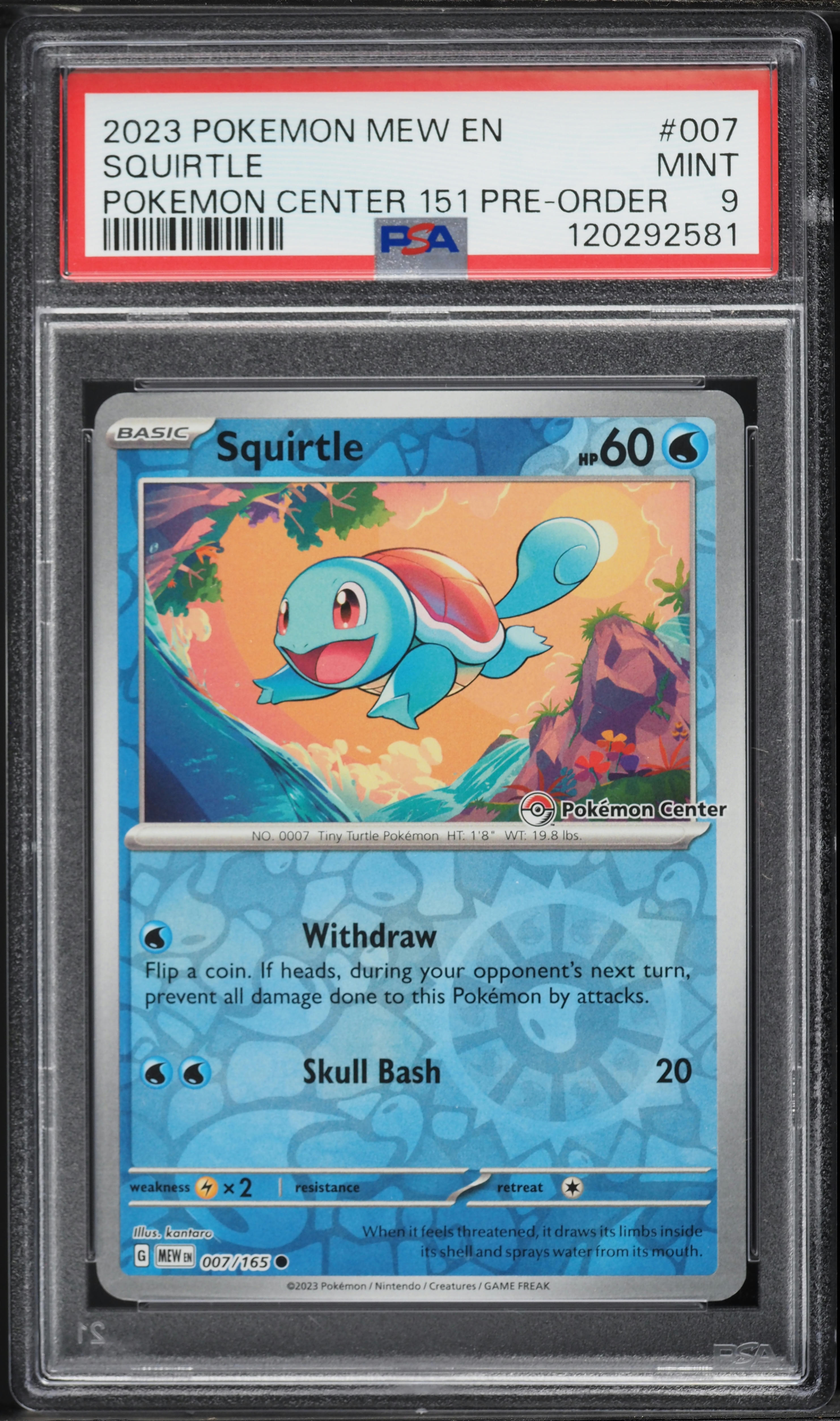 2023 Pokemon Scarlet & Violet 151 Center Pre-Order Squirtle #7 PSA 9 MINT