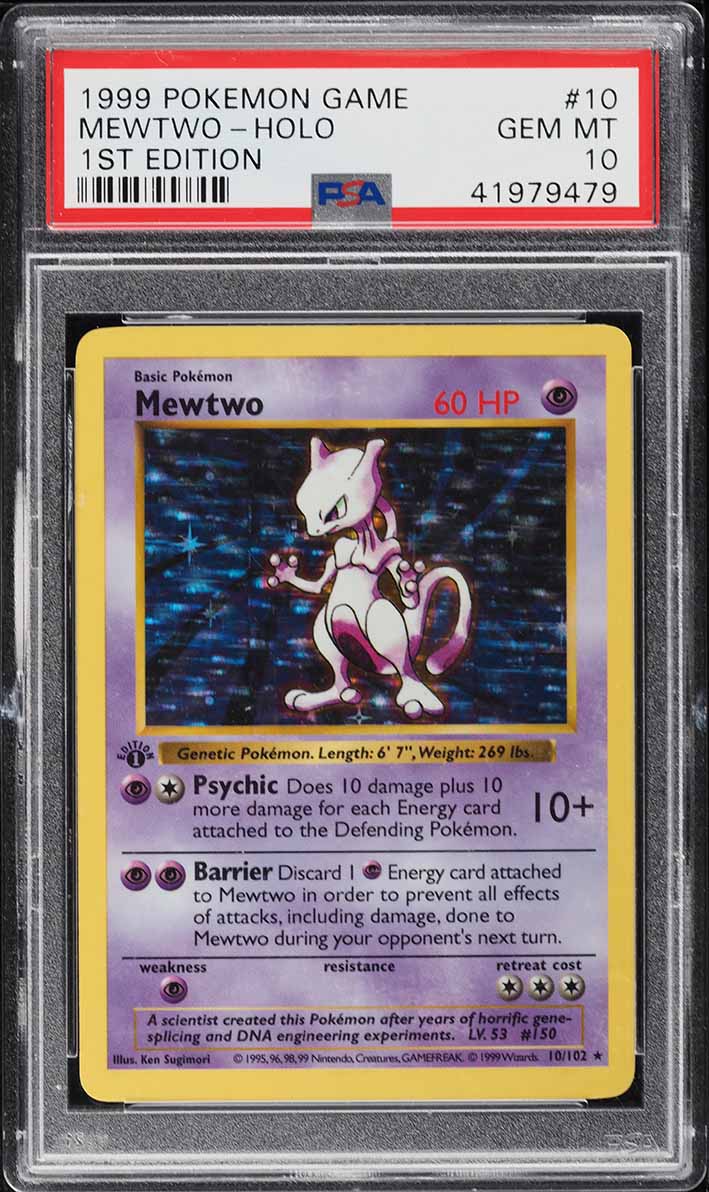 1999 Pokemon Base Set Shadowless 1st Edition Holo Mewtwo #10 PSA 10 GEM MINT