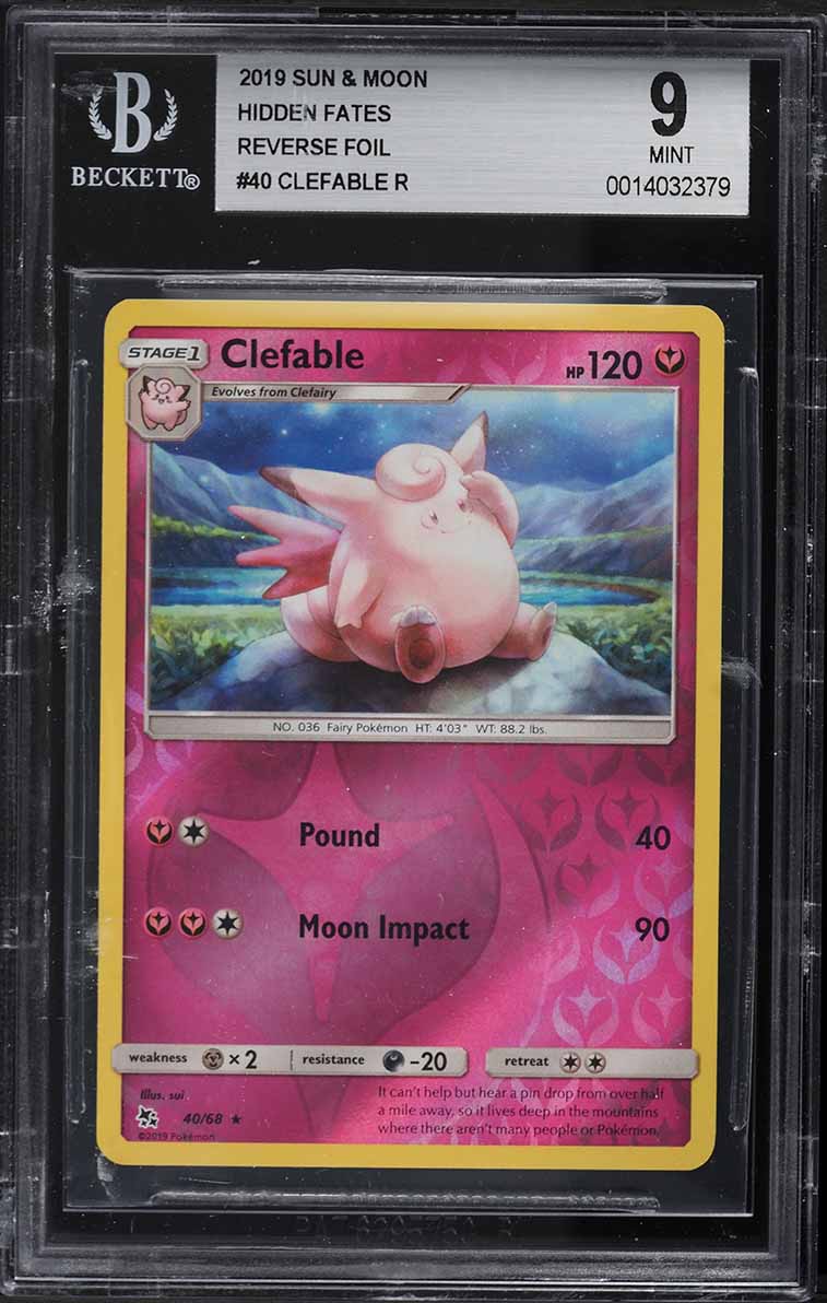 2019 Pokemon Sun & Moon Hidden Fates Reverse Holo Clefable #40 BGS 9 MINT