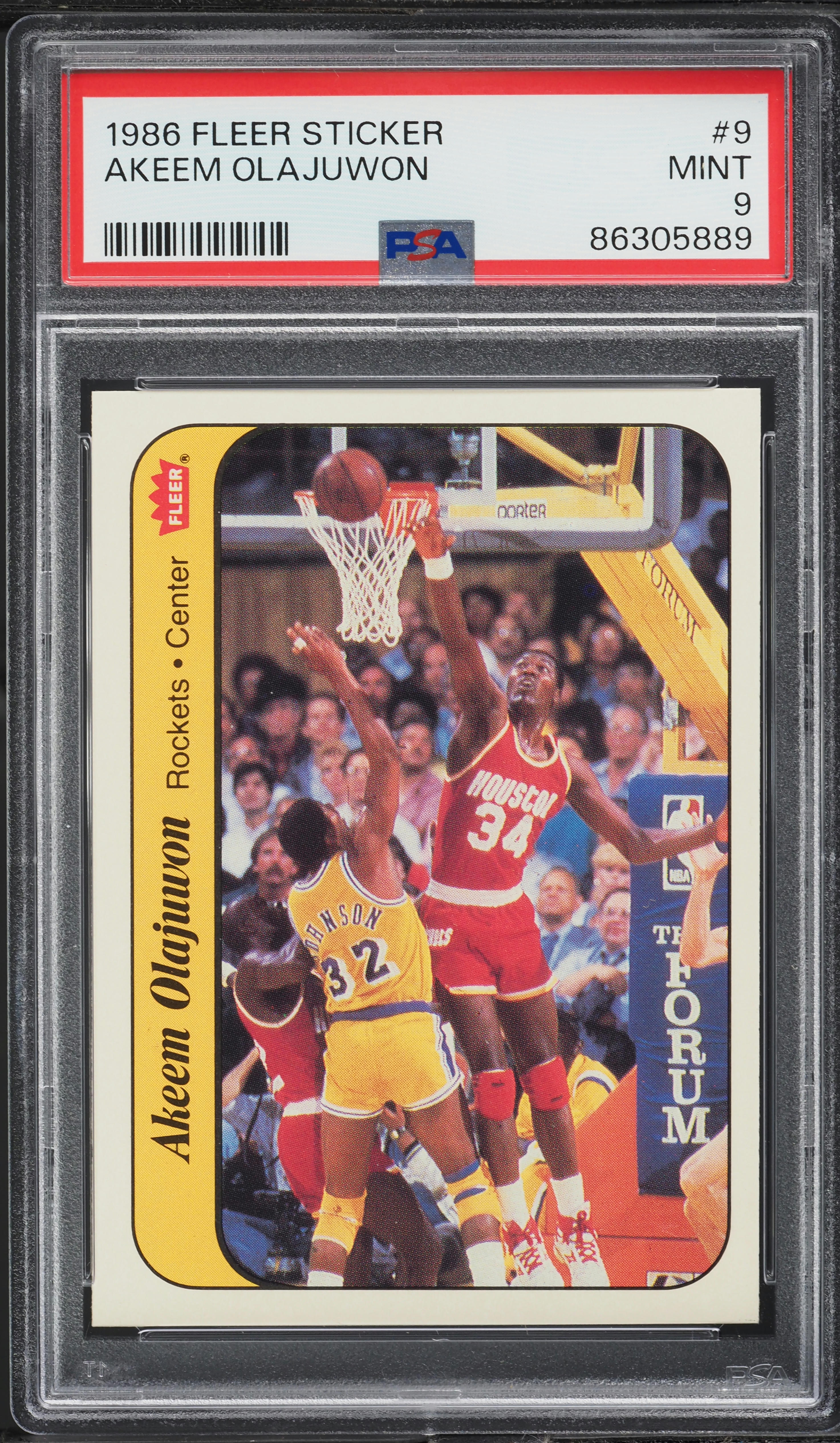 1986 Fleer Sticker Hakeem Olajuwon ROOKIE #9 PSA 9 MINT