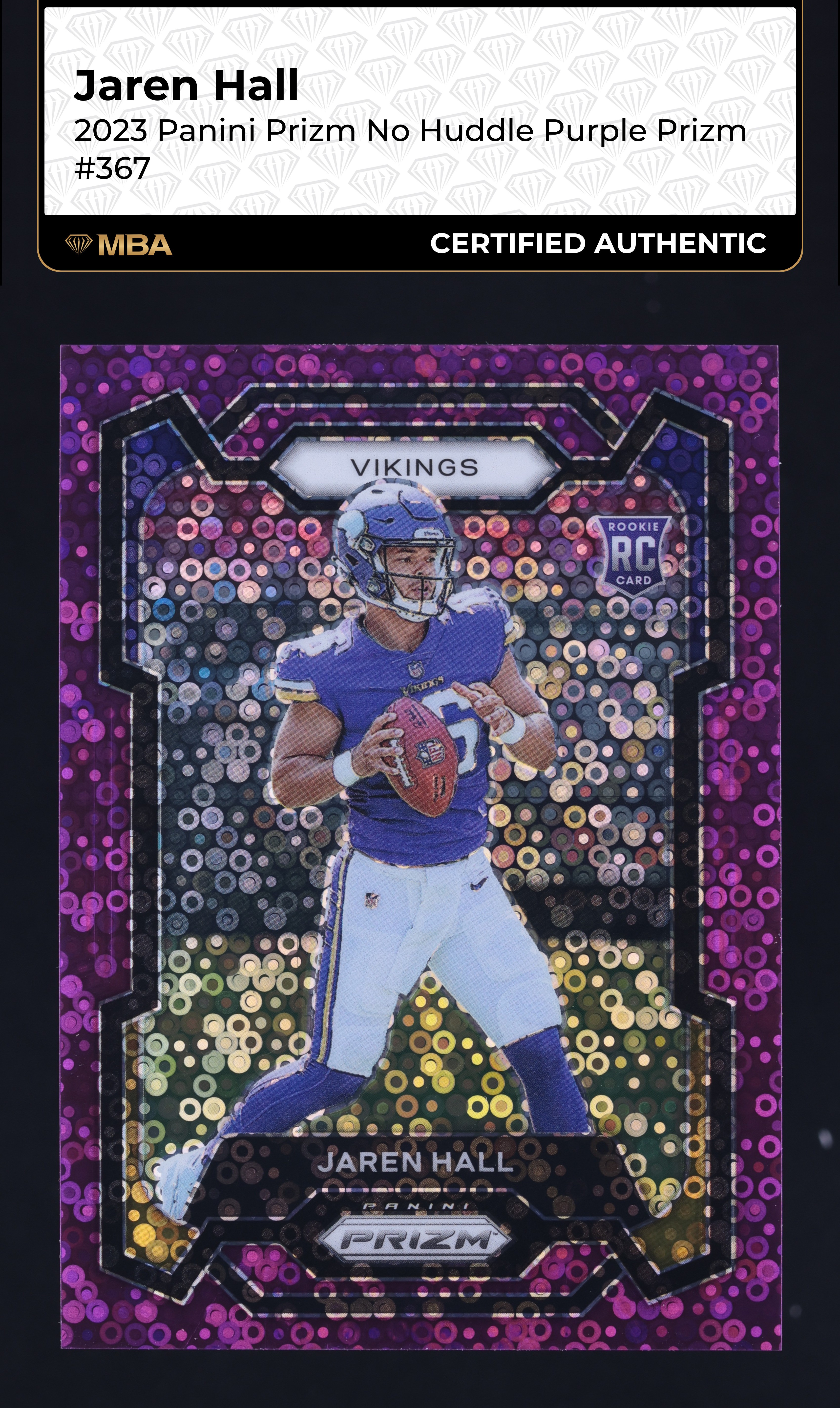 2023 Panini Prizm No Huddle Purple Jaren Hall ROOKIE /35 #367 MBA AUTH