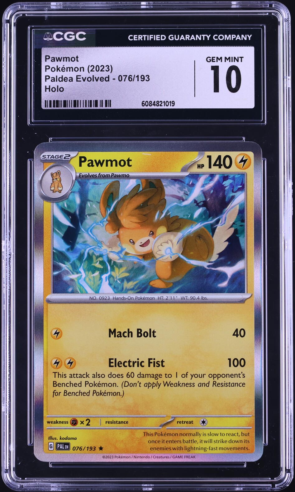 2023 Pokemon Paldea Evolved Holo Pawmot #076 CGC 10 GEM MINT