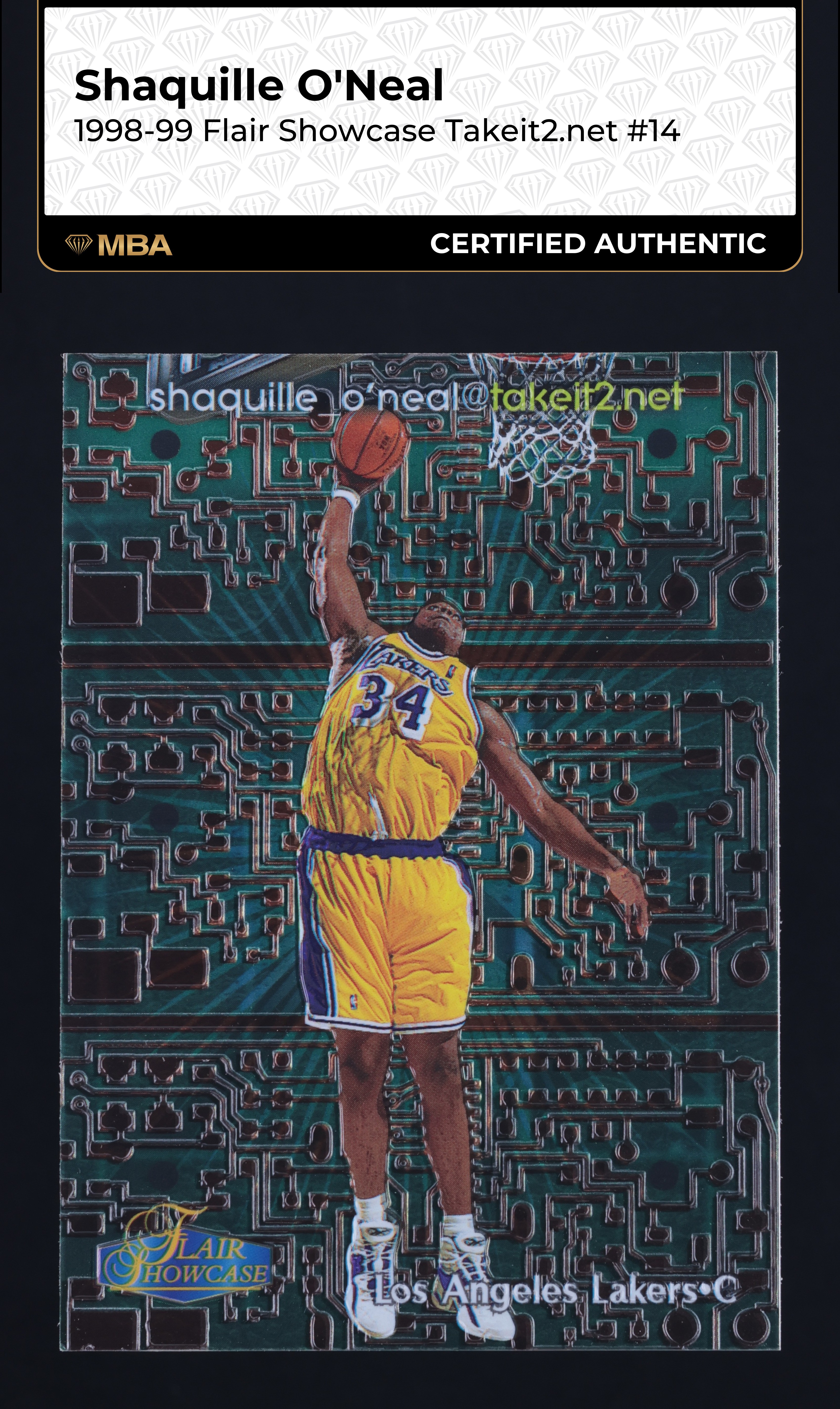 1998 Flair Showcase Takeit2.net Shaquille O'Neal /1000 #14 MBA AUTH