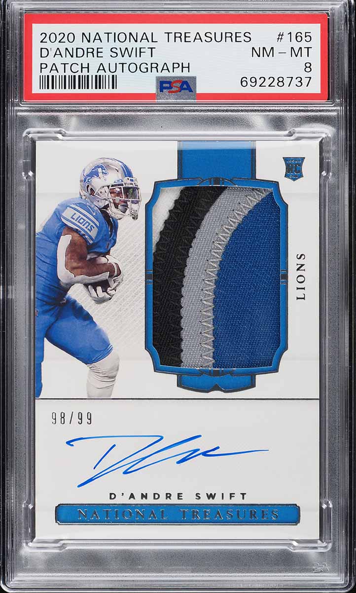 2020 National Treasures D'Andre Swift ROOKIE PATCH AUTO /99 #165 PSA 8 NM-MT