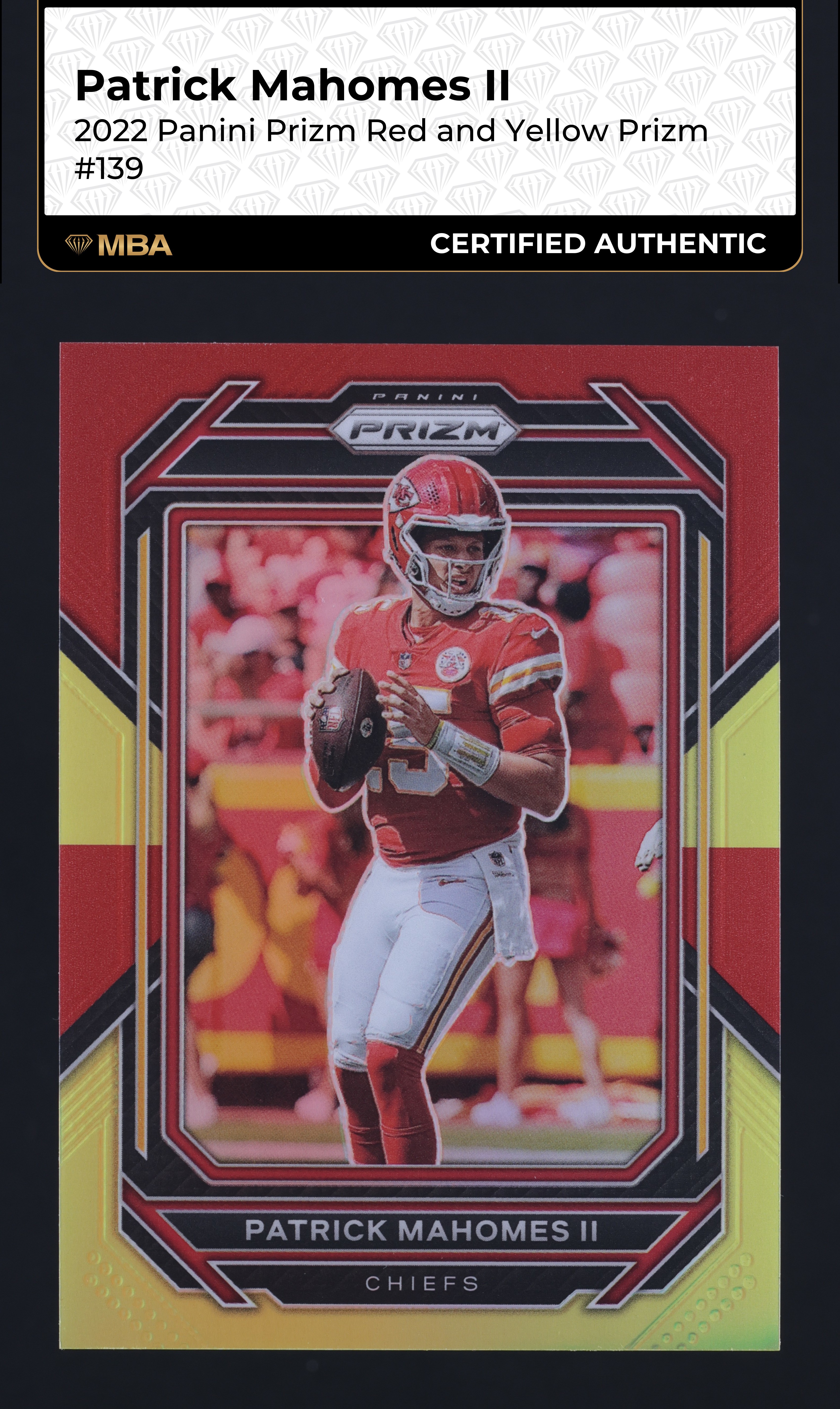 2022 Panini Prizm Red & Yellow Patrick Mahomes II 1/44 #139 MBA AUTH