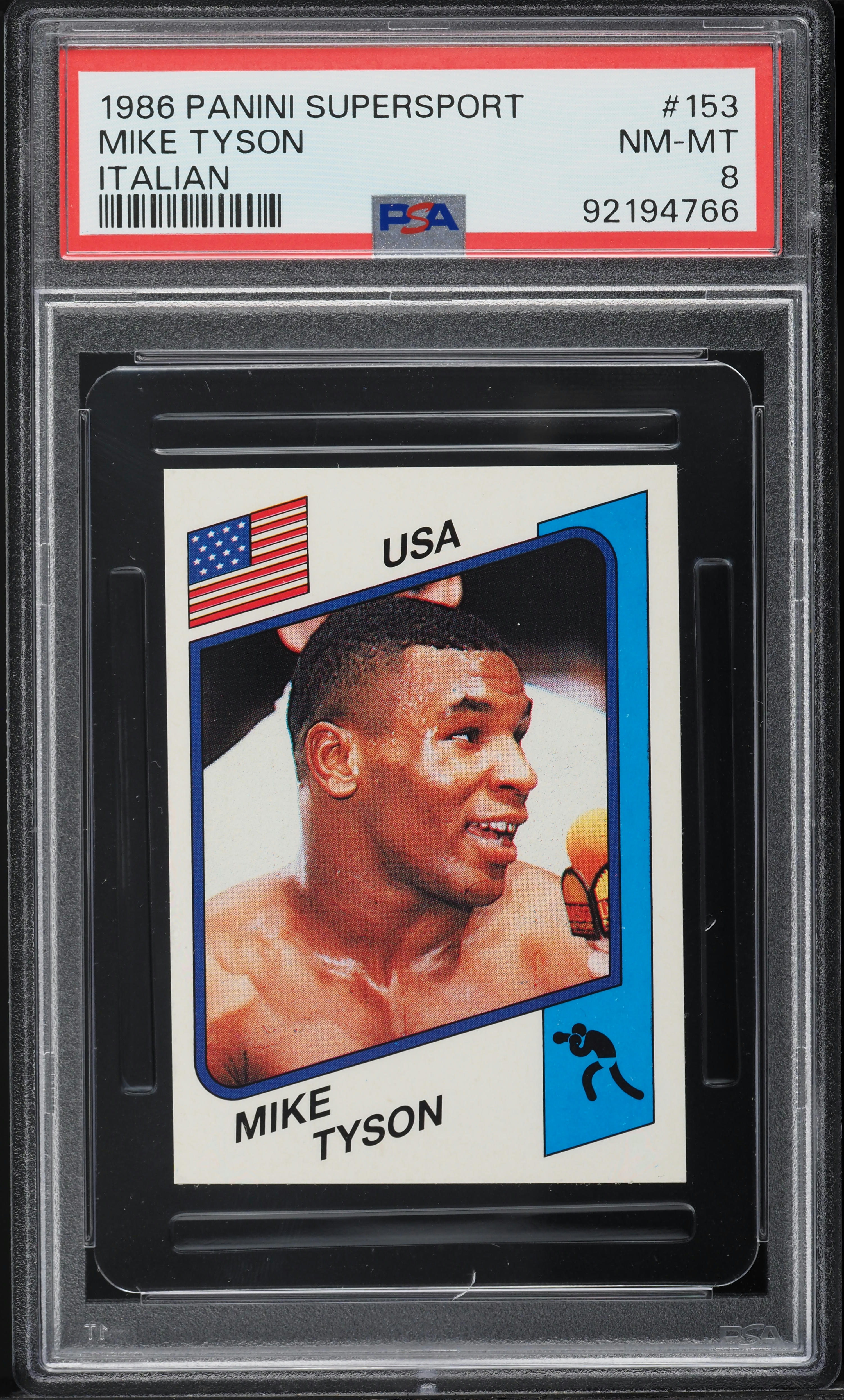 1986 Panini Supersport Italian Boxing Mike Tyson ROOKIE #153 PSA 8 NM-MT