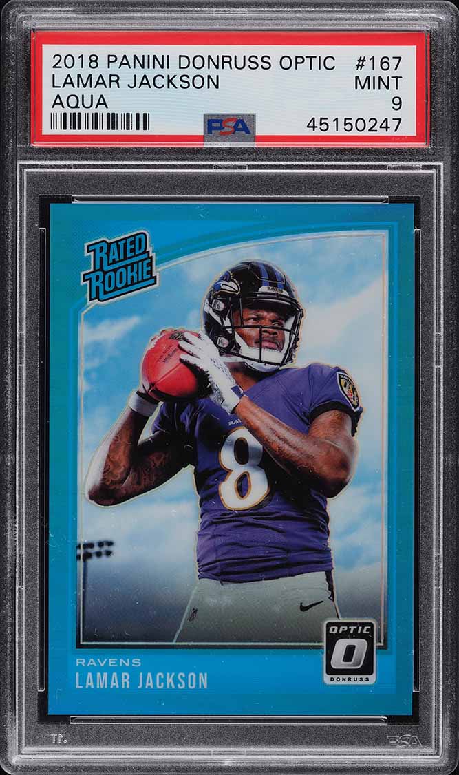 2018 Donruss Optic Aqua Lamar Jackson ROOKIE /299 #167 PSA 9 MINT