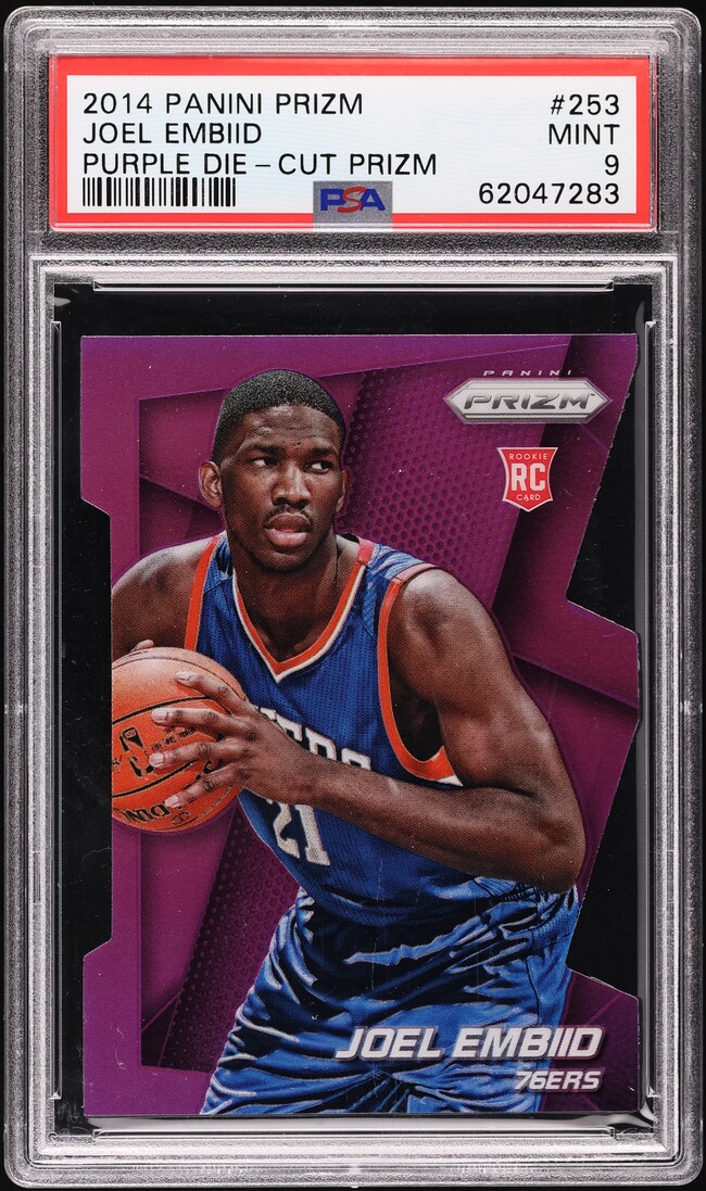 2014 Panini Prizm Purple Die-Cut Joel Embiid ROOKIE /139 #253 PSA 9 MINT