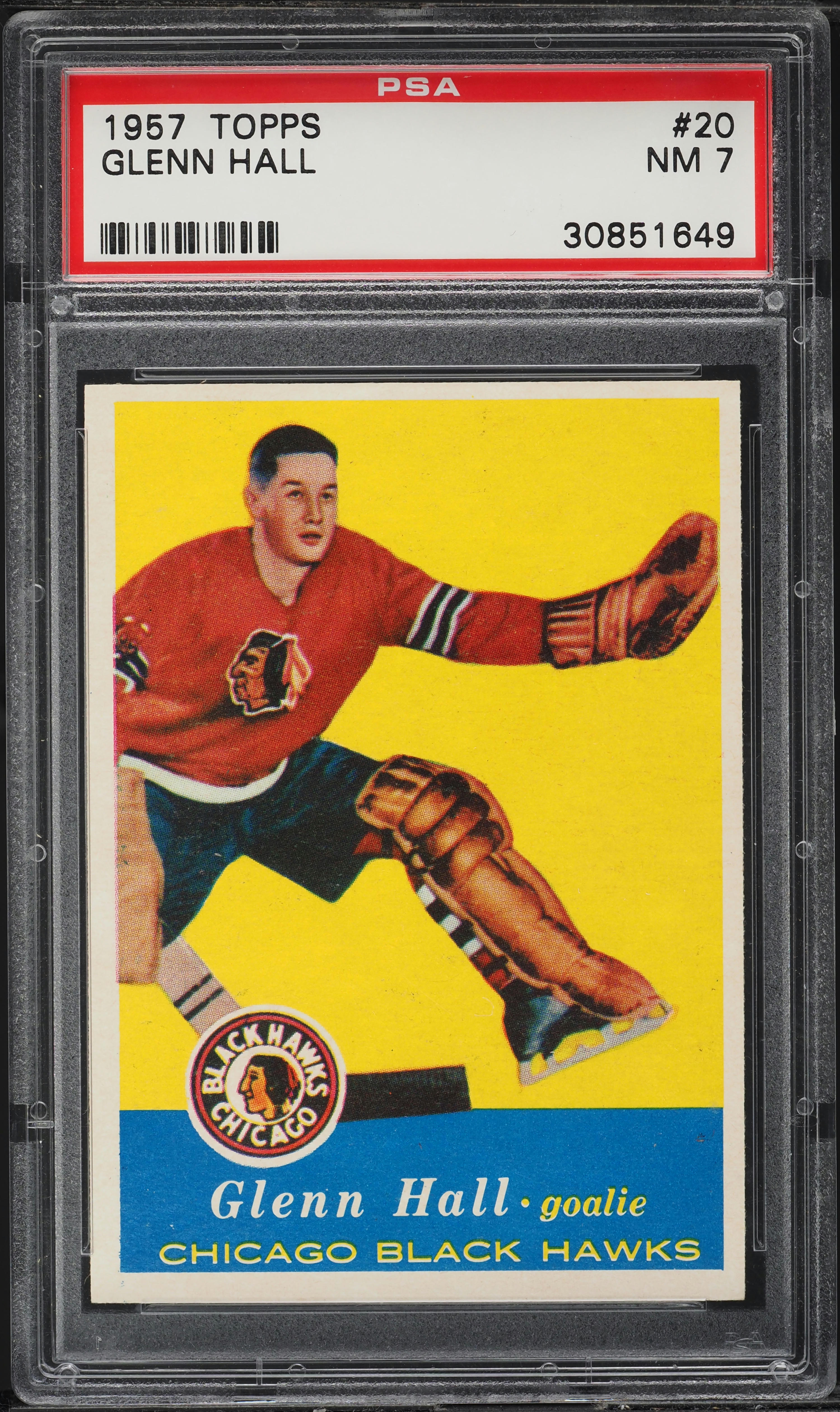 1957 Topps Hockey Glenn Hall ROOKIE #20 PSA 7 NRMT