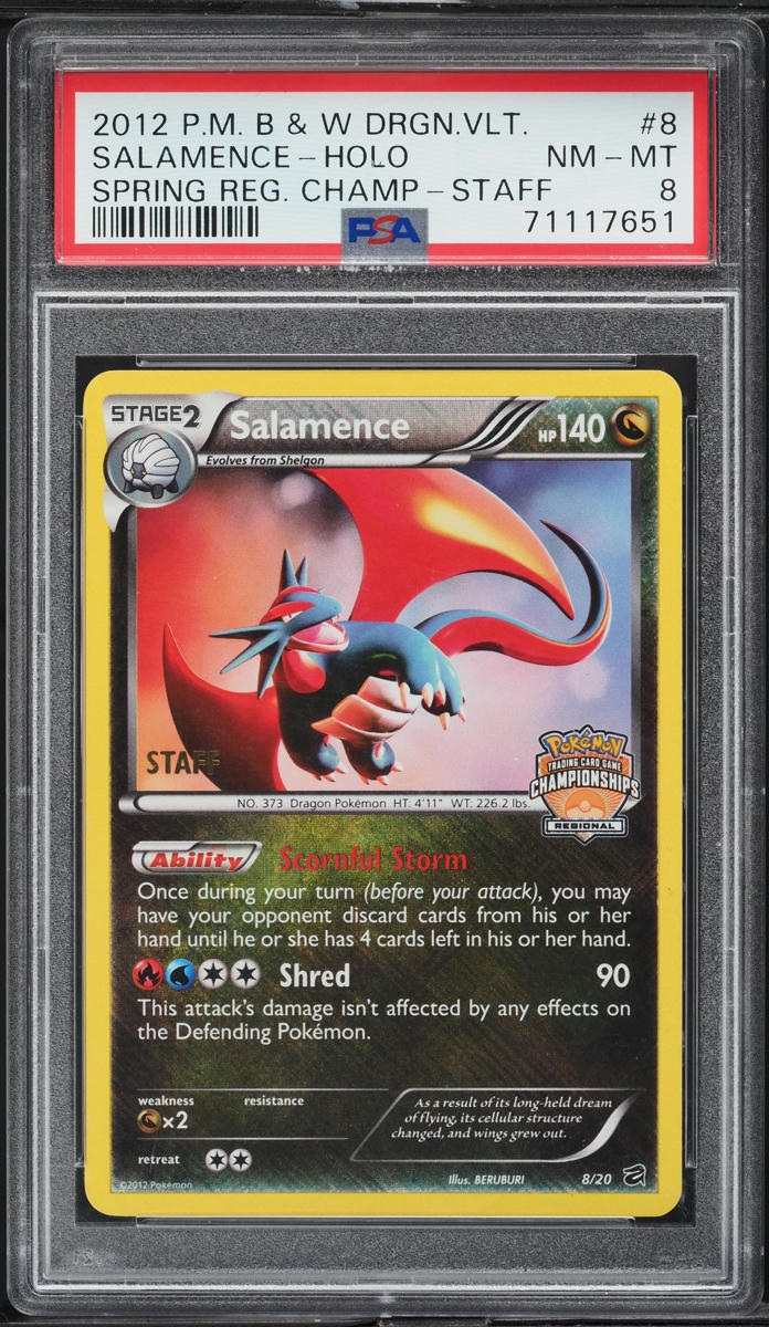 2012 Pokemon BW Dragon Vault Spring Championship Staff Holo Salamence #8 PSA 8