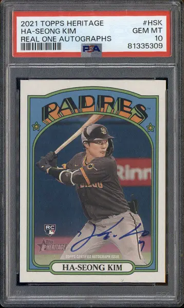2021 Topps Heritage Real One Autograph #HSK Ha-Seong Kim RC Auto PSA 10