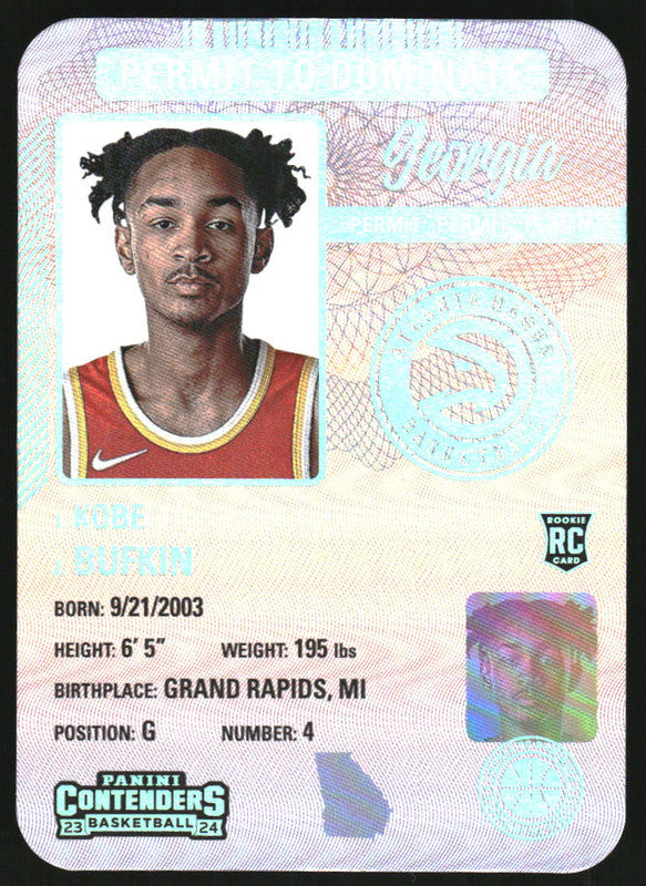 2023-24 Panini Contenders Permit to Dominate #11 Kobe Bufkin RC Rookie