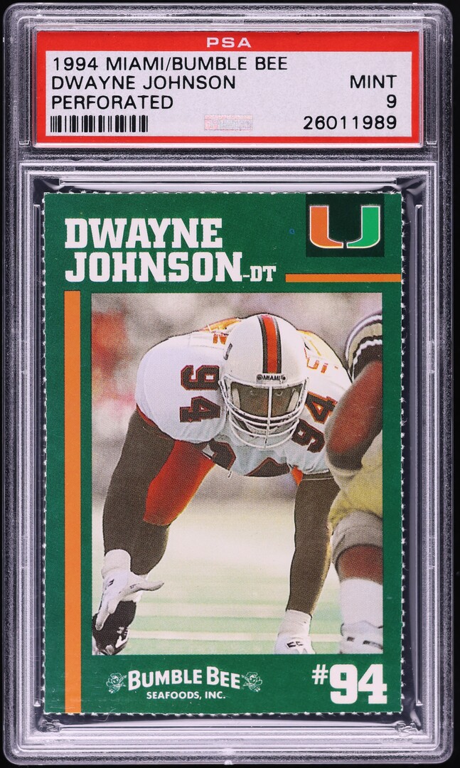 1994 Miami Bumble Bee Perforated Dwayne Johnson ROOKIE PSA 9 MINT