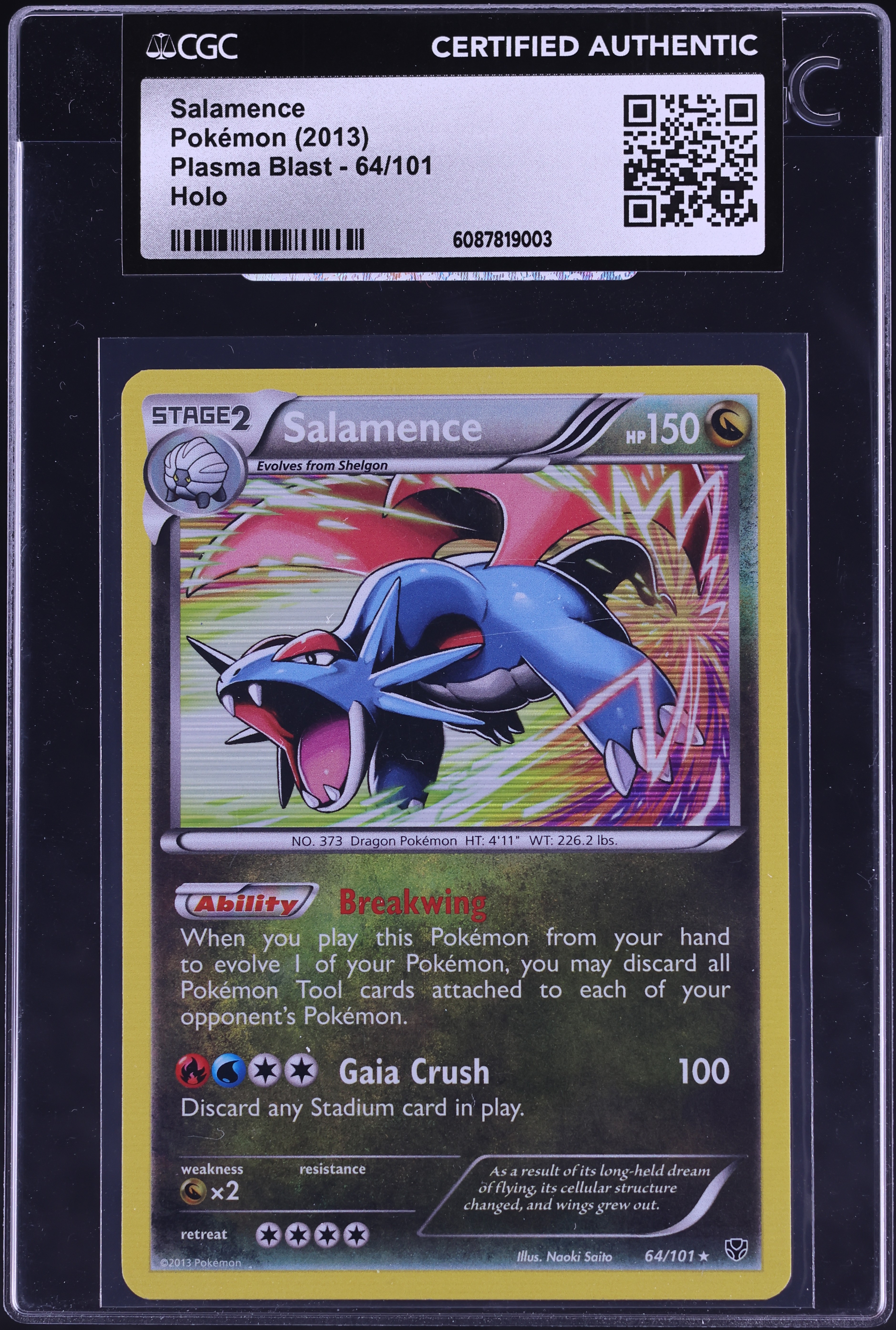 2013 Pokemon Black & White Plasma Blast Holo Salamence #64 CGC AUTH