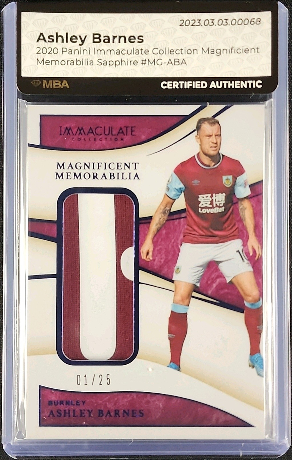 2020 Immaculate Collection Magnificient Ashley Barnes PATCH 1/25 MBA AUTH