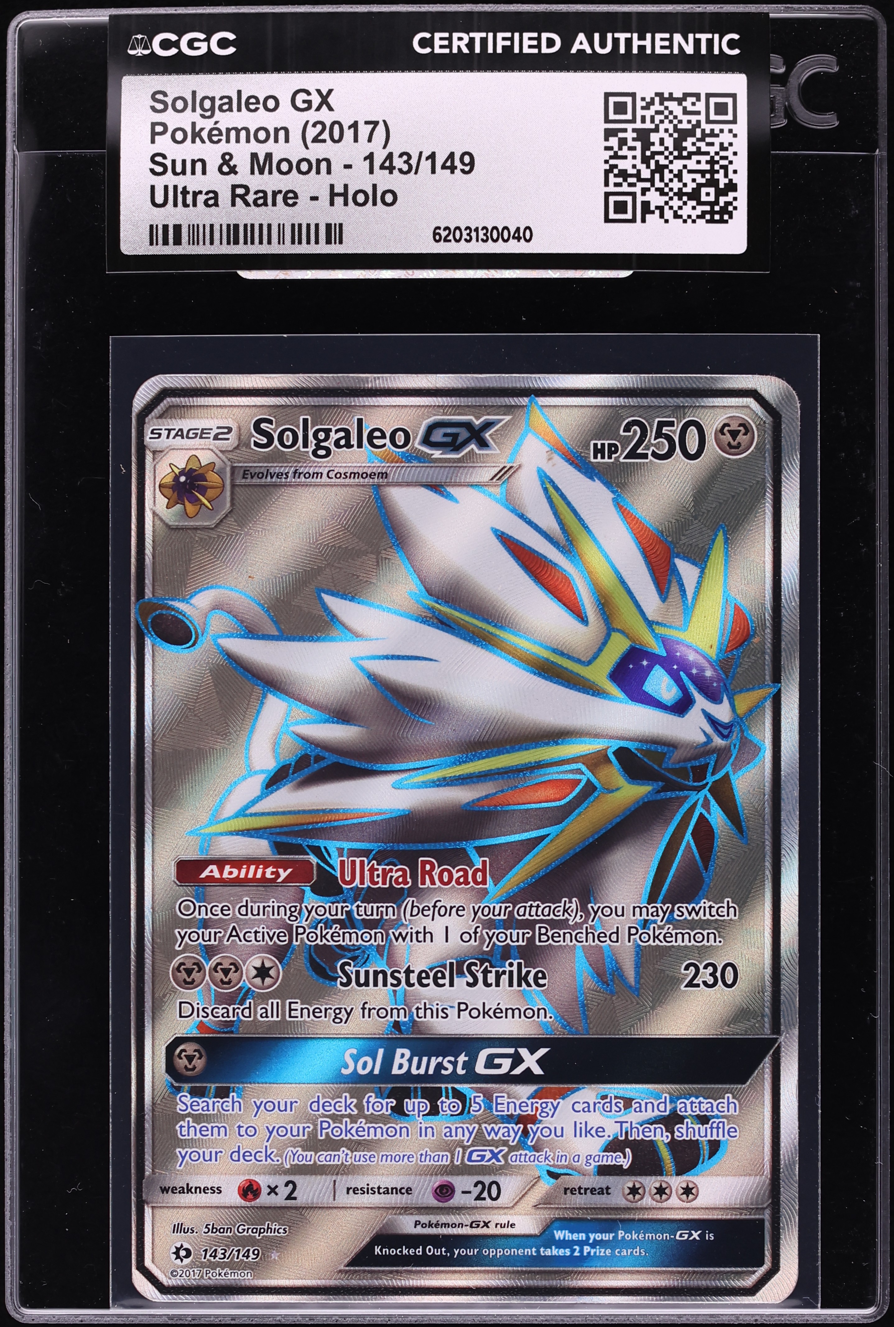 2017 Pokemon Sun & Moon Full Art Solgaleo GX #143 CGC AUTH