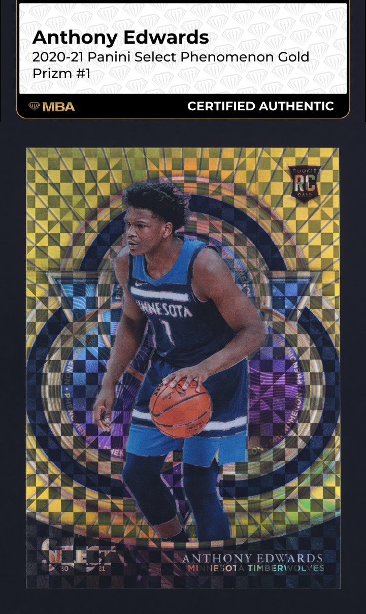 2020 Select Phenomenon Gold Prizm Anthony Edwards ROOKIE /10 #1 MBA AUTH