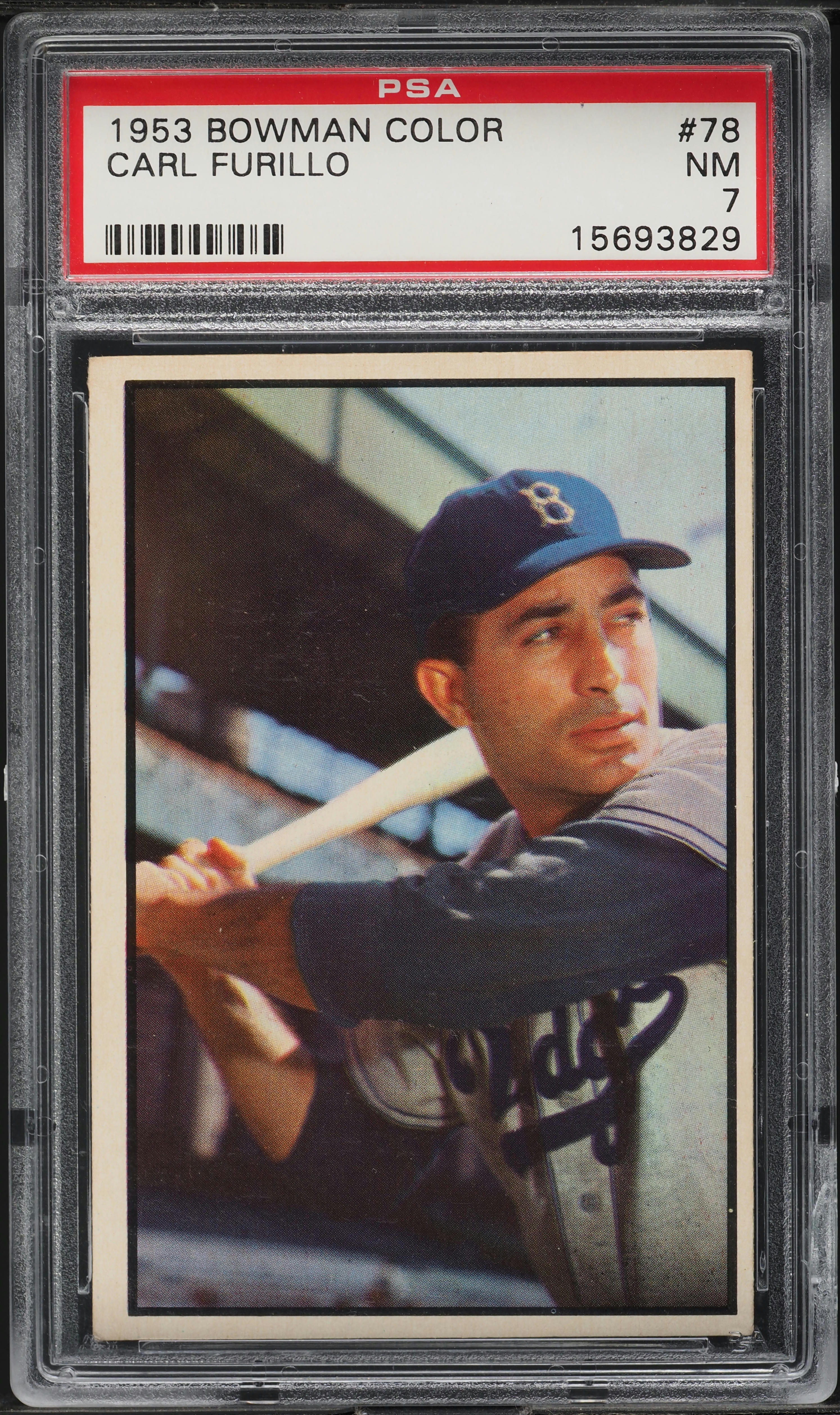 1953 Bowman Color SETBREAK Carl Furillo #78 PSA 7 NRMT