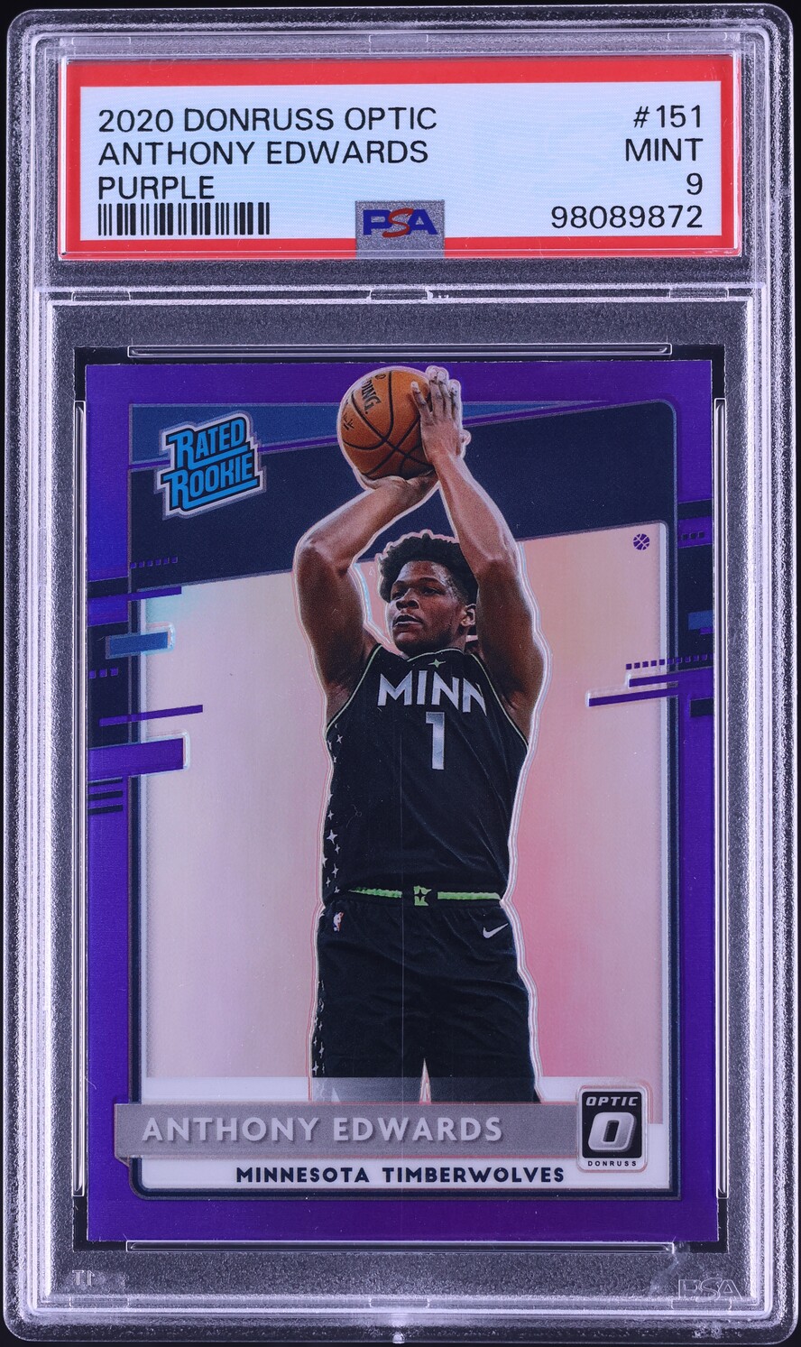 2020 Donruss Optic Purple Anthony Edwards ROOKIE #151 PSA 9 MINT