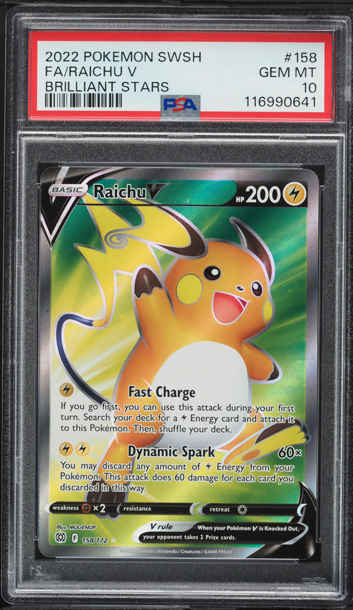 2022 Pokemon SWSH Brilliant Stars Full Art Raichu V #158 PSA 10 GEM MINT