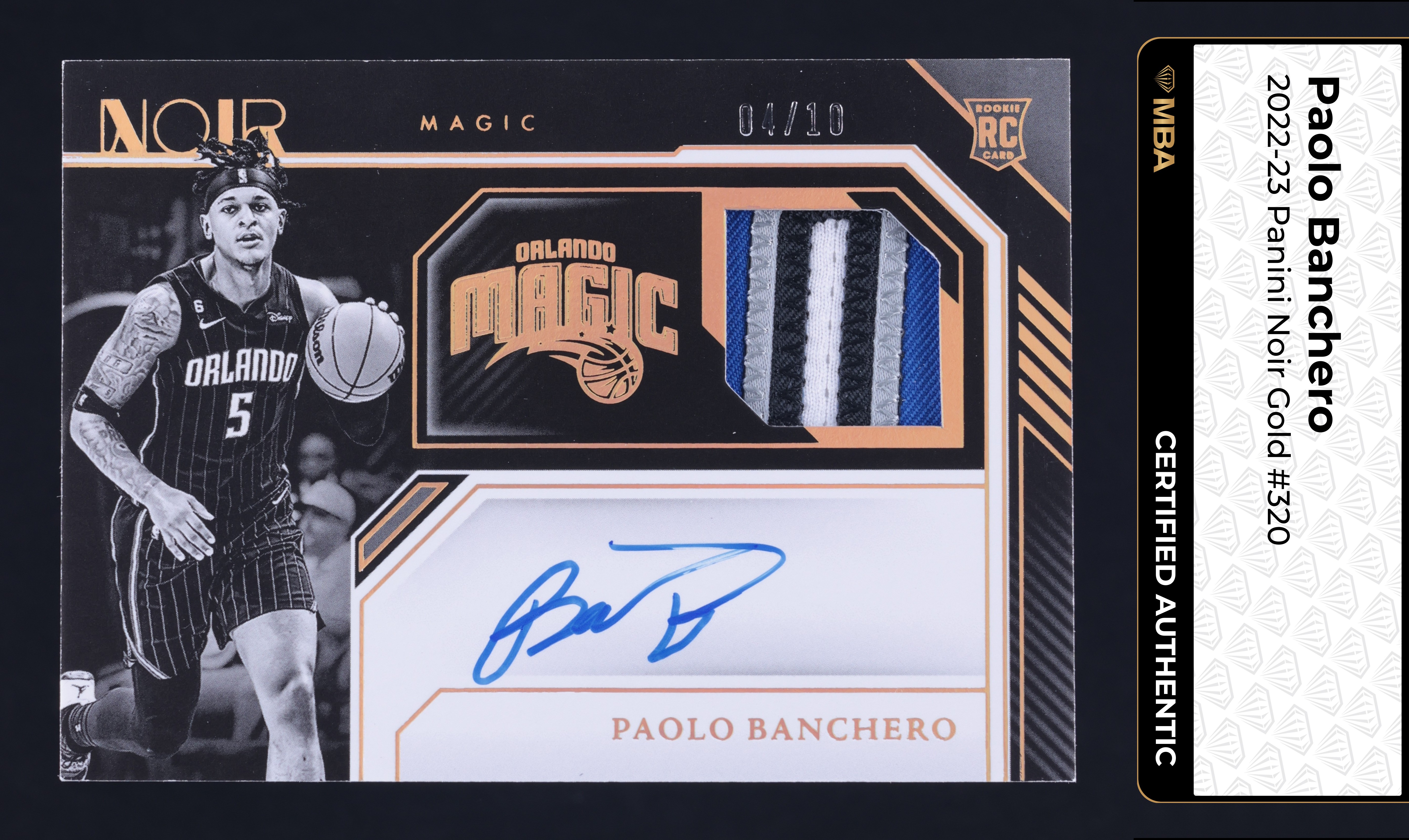 2022 Panini Noir Gold Paolo Banchero ROOKIE PATCH AUTO /10 #320 MBA AUTH