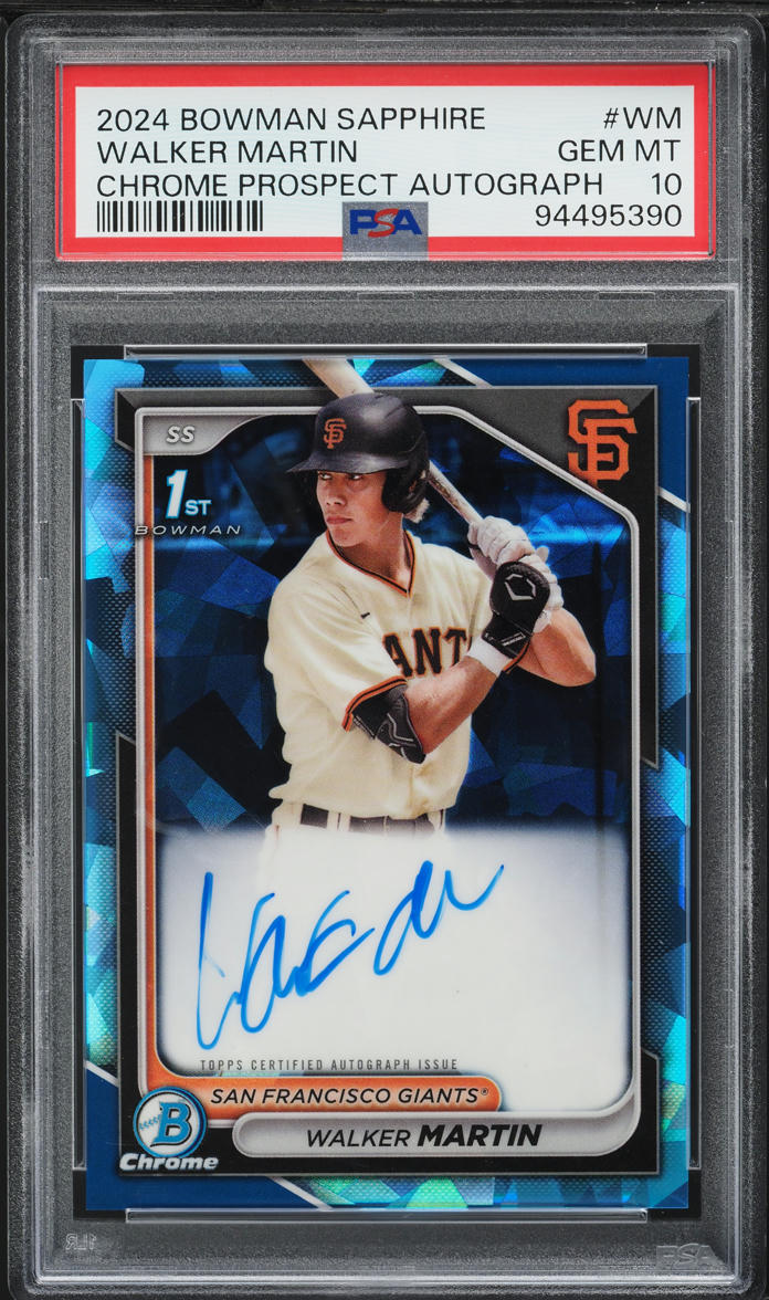 2024 Bowman Chrome Sapphire Walker Martin PROSPECT AUTO #BSPA-WM PSA 10 GEM MINT