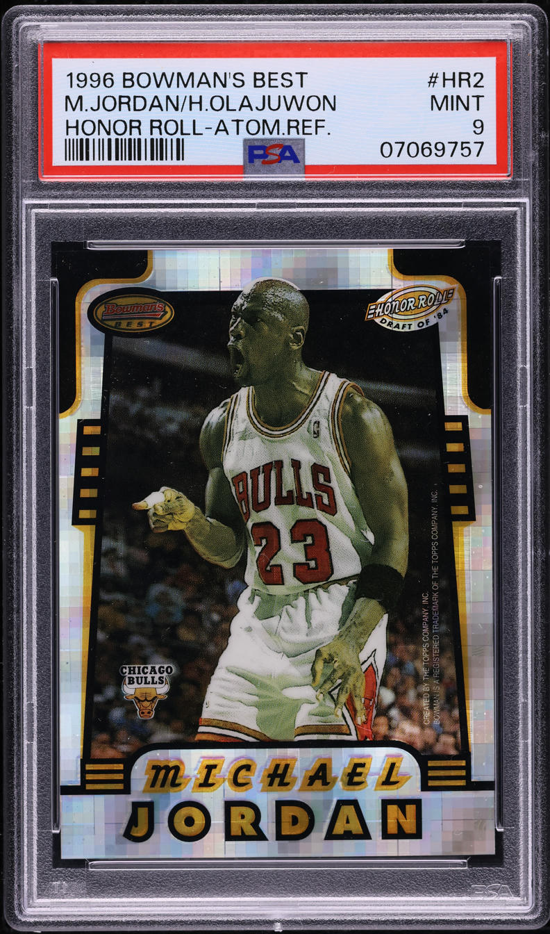1996 Bowman's Best Honor Roll Atomic Refractor Michael Jordan Olajuwon PSA 9