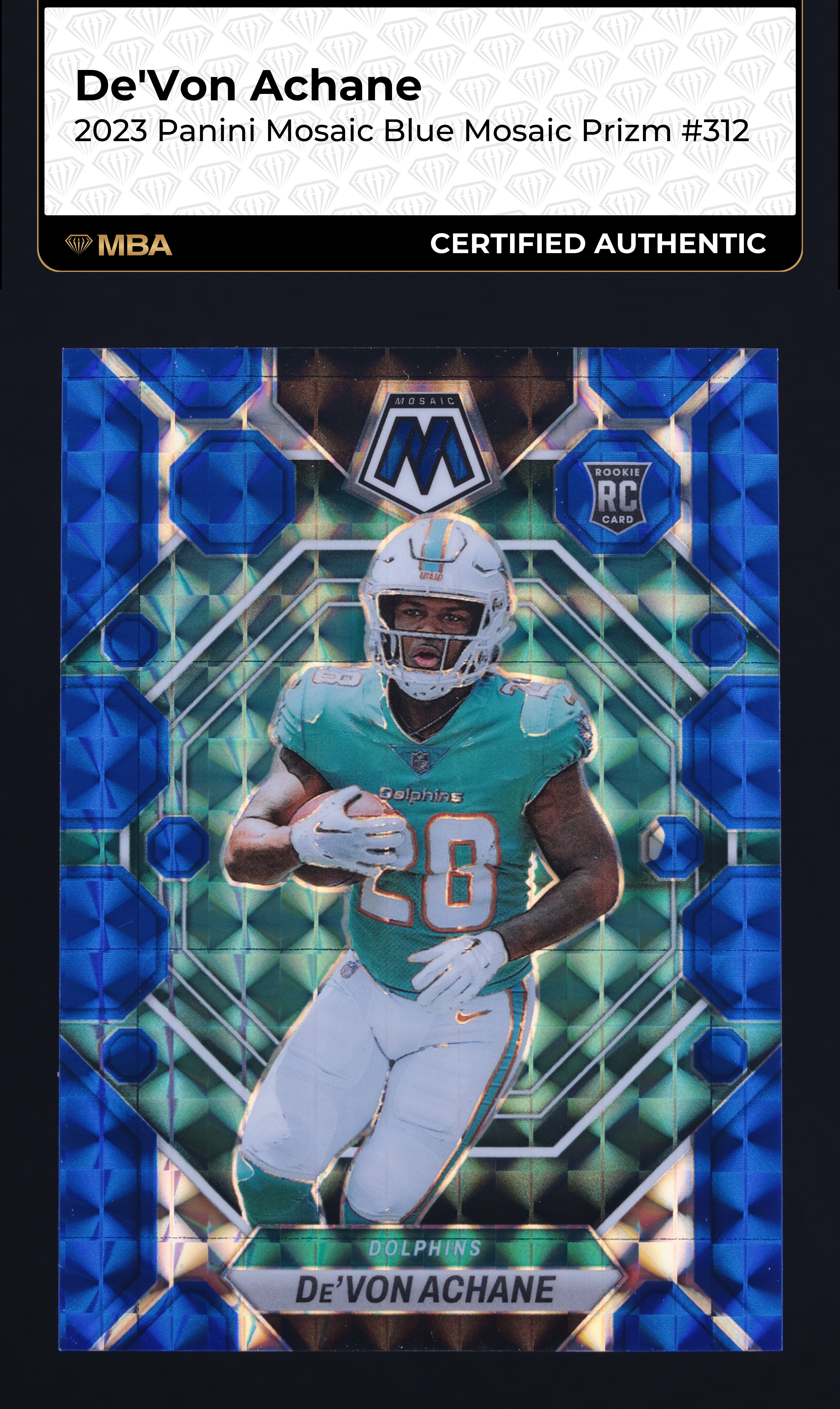 2023 Panini Mosaic Blue De'Von Achane ROOKIE /99 #312 MBA AUTH