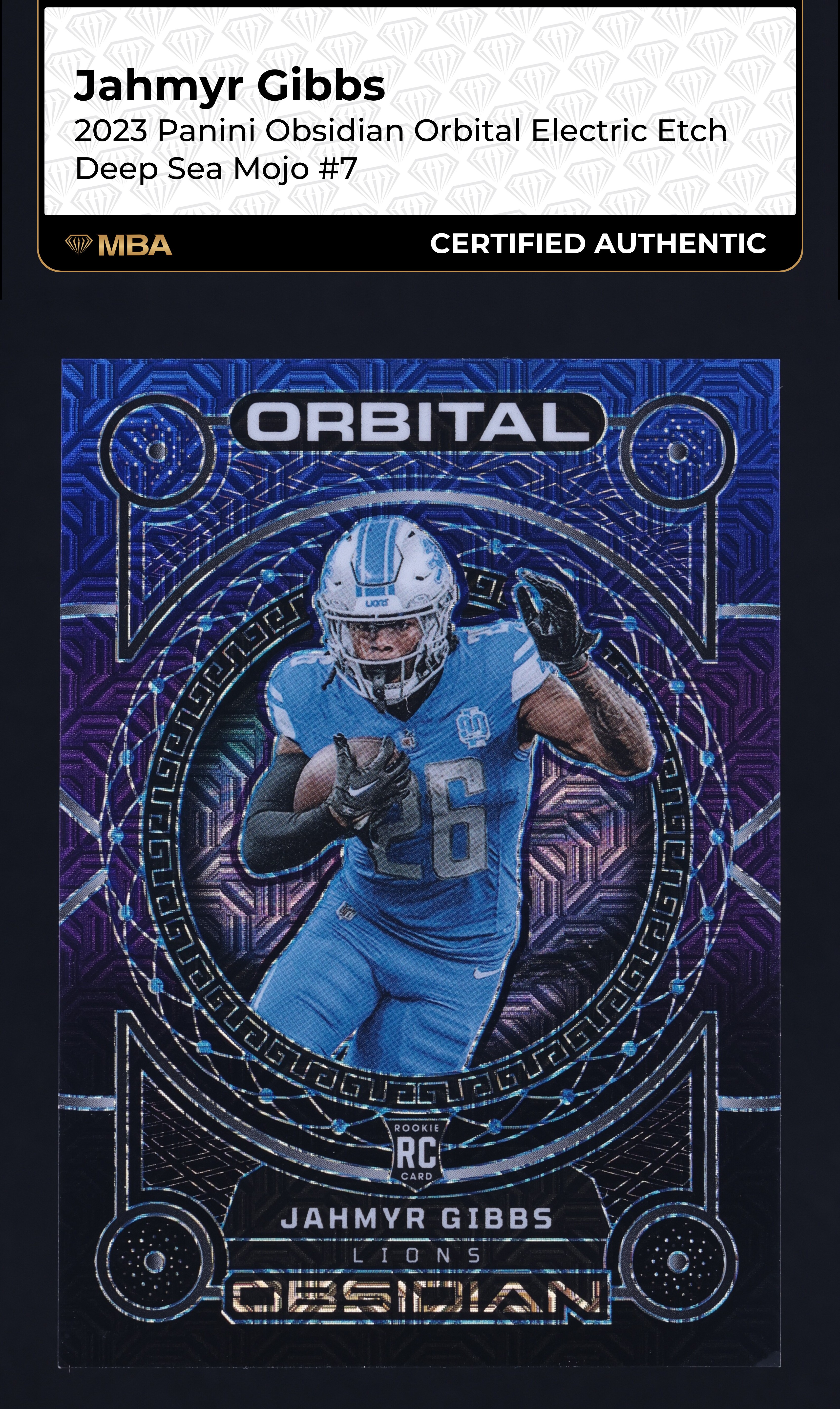 2023 Panini Obsidian Orbital E/E Deep Sea Mojo Jahmyr Gibbs ROOKIE /5 MBA AUTH