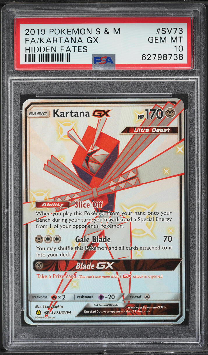 2019 Pokemon Sun & Moon Hidden Fates Full Art Kartana GX #SV73 PSA 10 GEM MINT