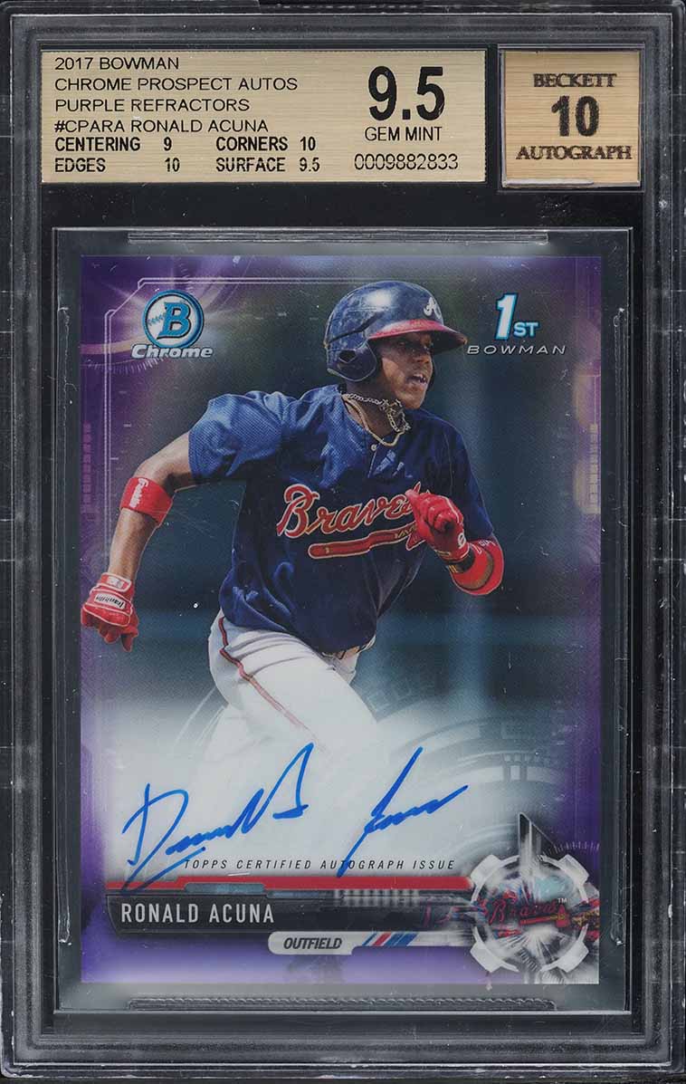 2017 Bowman Chrome Purple Refractor Ronald Acuna ROOKIE AUTO /250 BGS 9.5 GEM