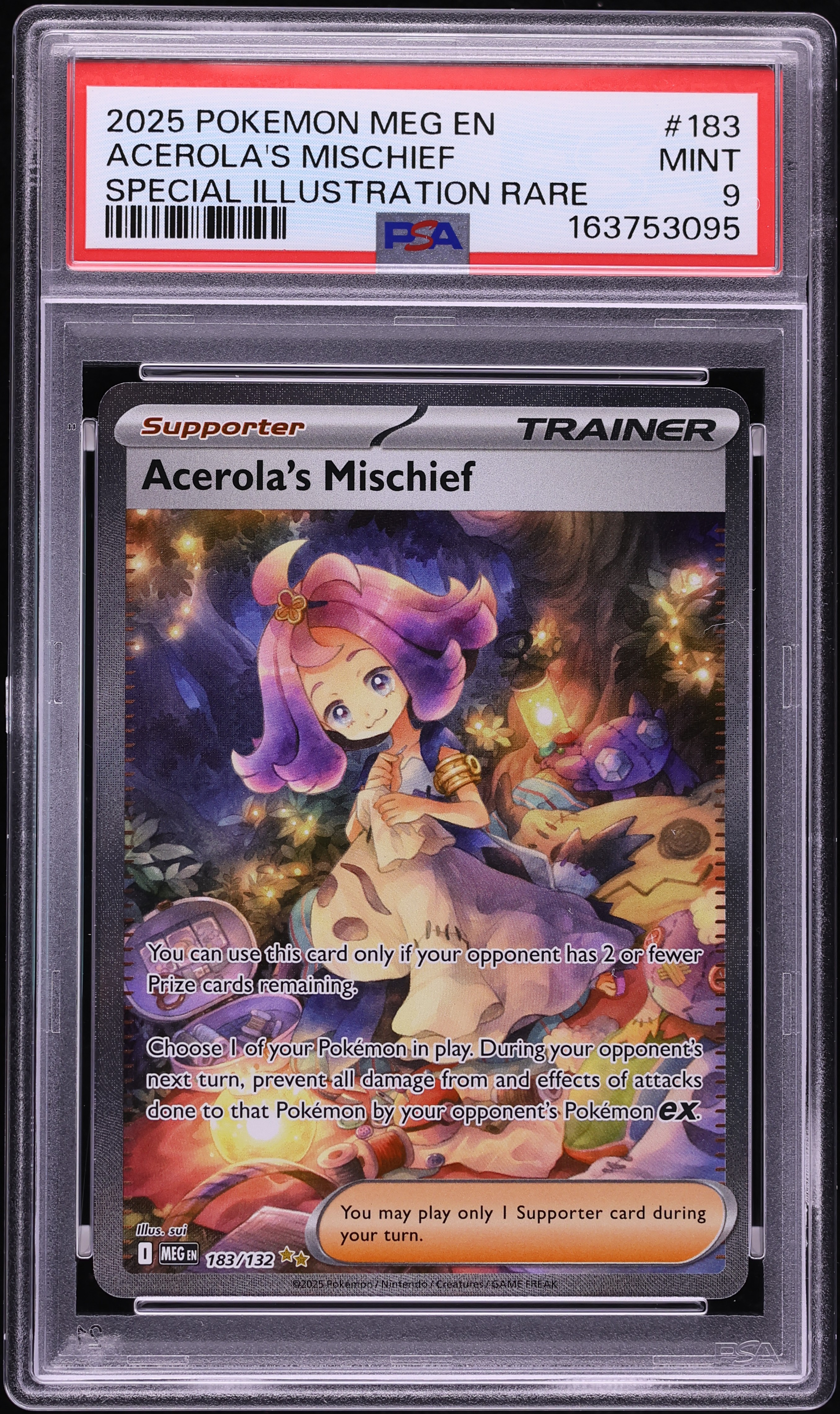 2025 Pokemon Mega Evolution SIR Acerola's Mischief #183 PSA 9 MINT