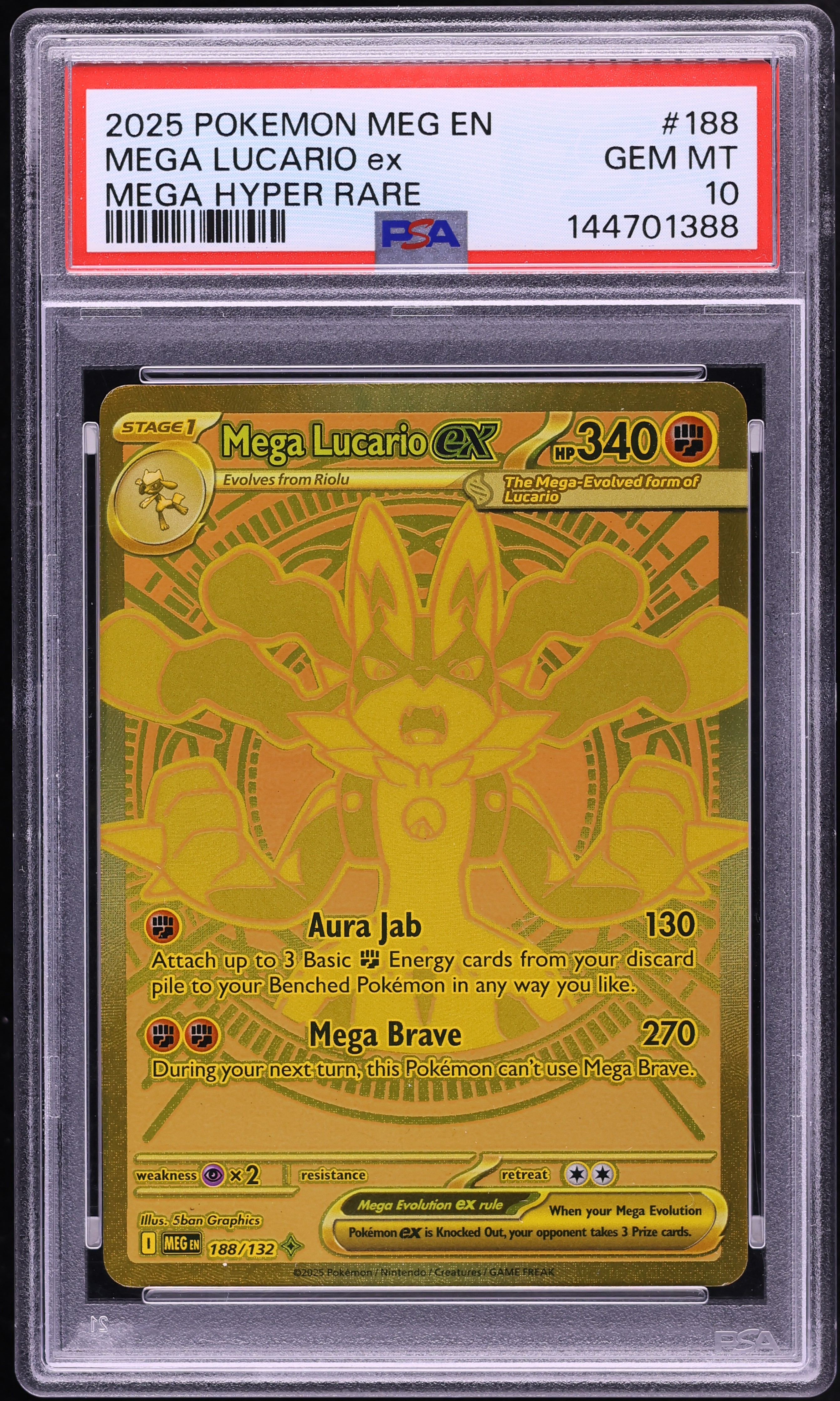 2025 Pokemon Mega Evolution MHR Mega Lucario ex #188 PSA 10 GEM MINT