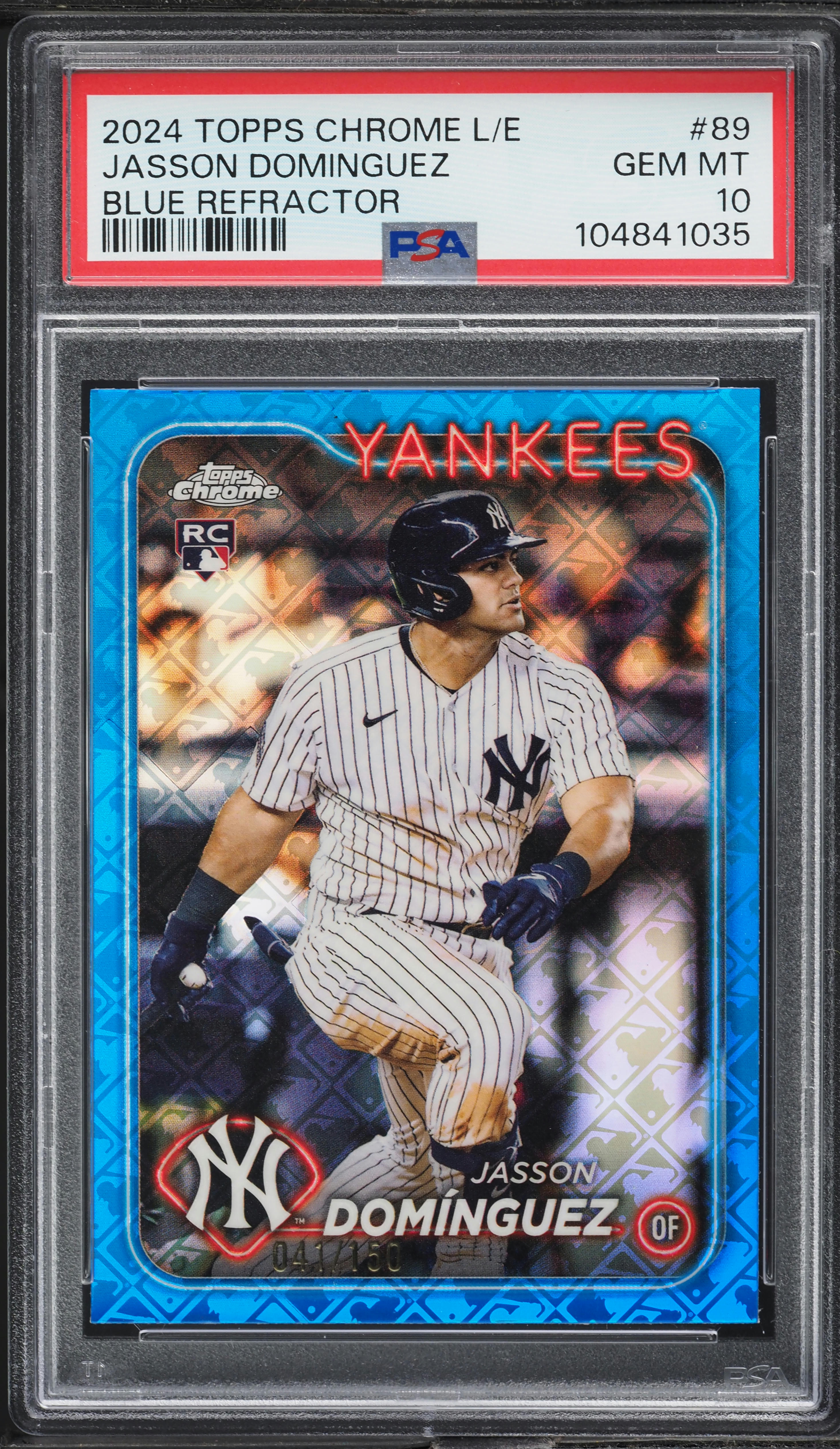 2024 Topps Chrome L/E Blue Refractor Jasson Dominguez ROOKIE /150 #89 PSA 10 GEM