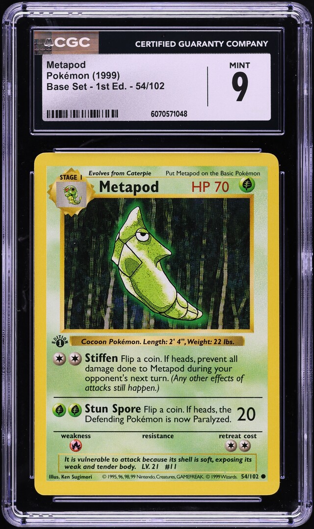1999 Pokemon Base Set Shadowless 1st Edition Metapod #54 CGC 9 MINT