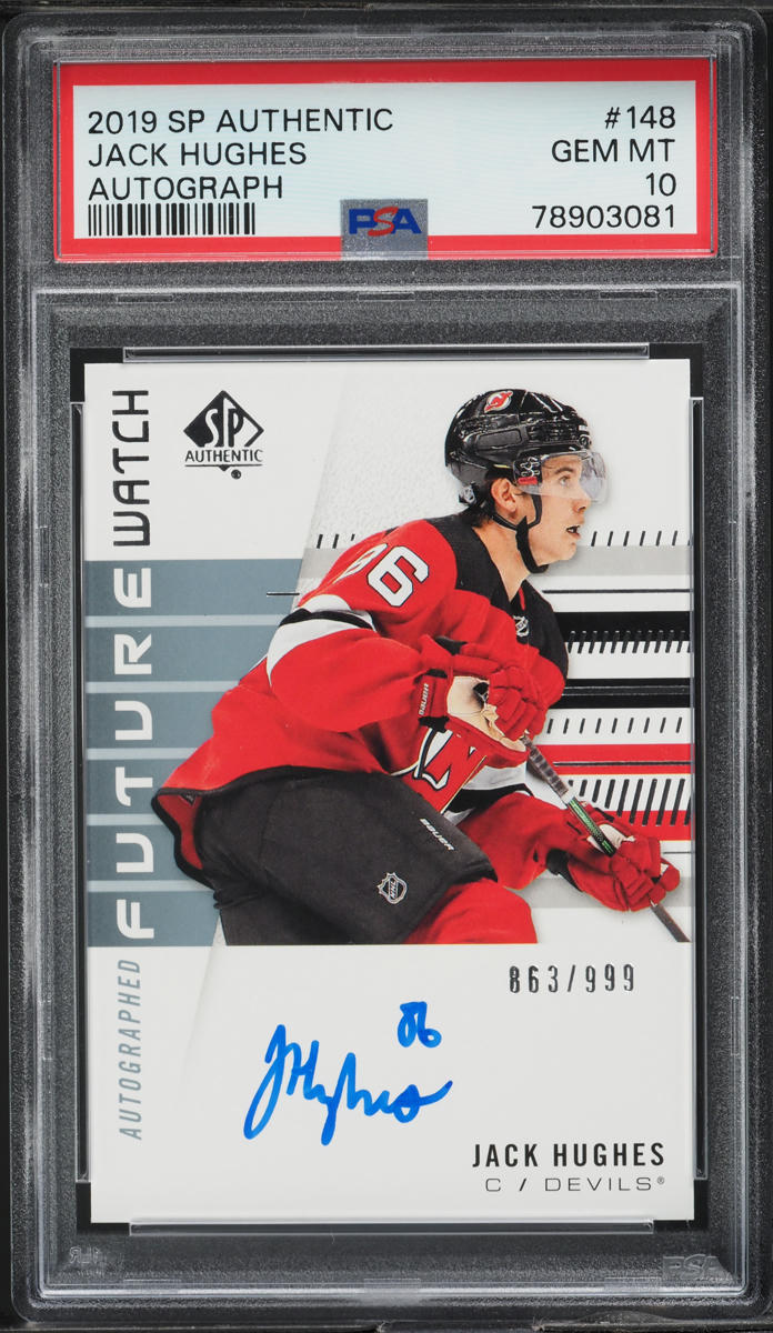 2019 SP Authentic Jack Hughes ROOKIE AUTO /999 #148 PSA 10 GEM MINT