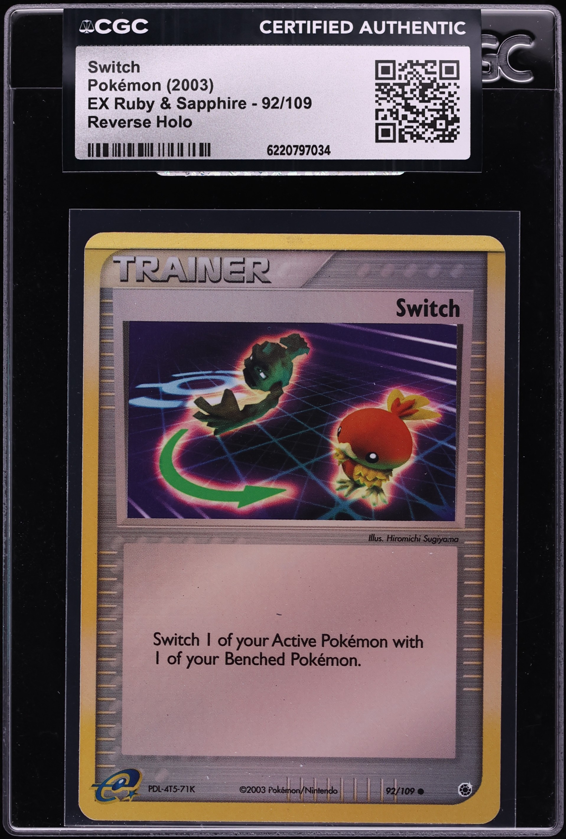 2003 Pokemon Ex Ruby & Sapphire Reverse Holo Switch #92 CGC AUTH