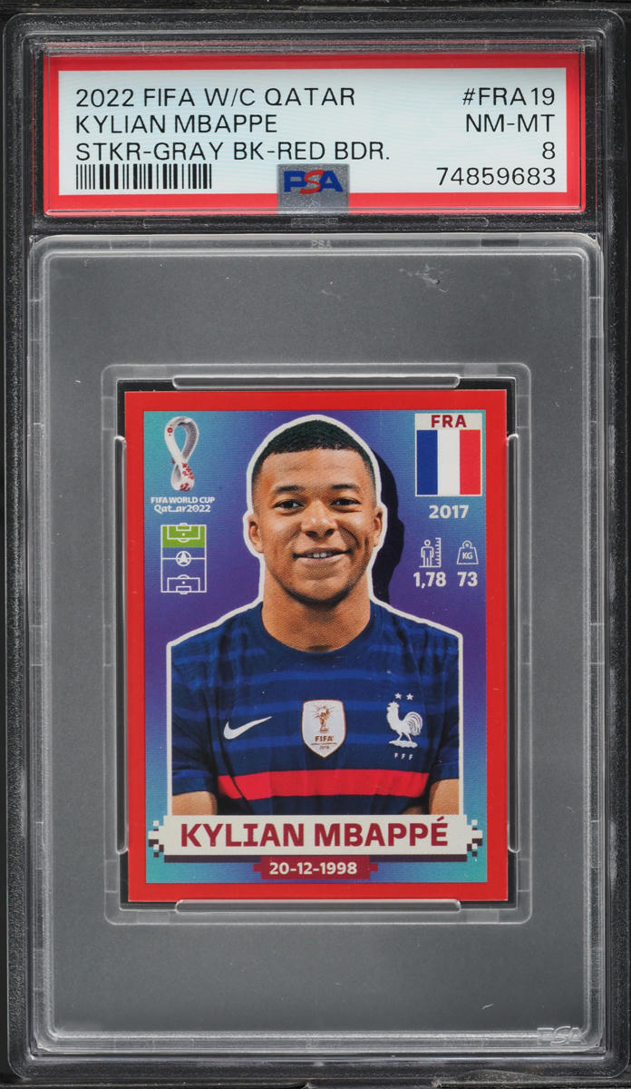 2022 Panini FIFA World Cup Qatar Stickers Red Border Kylian Mbappe PSA 8 NM-MT