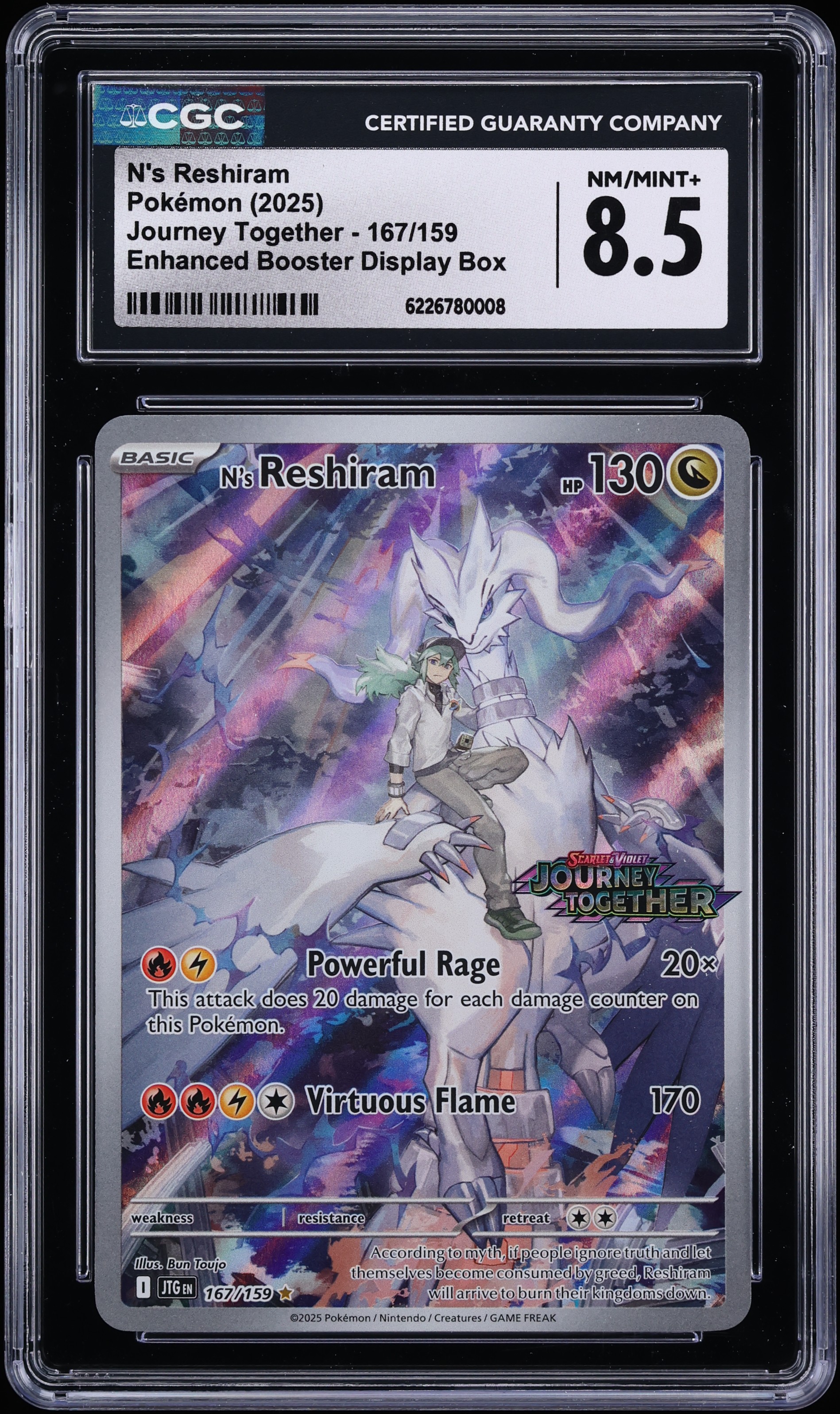 2025 Pokemon SV Journey Together Enhanced Booster Display IR N's Reshiram #167 CGC 8.5 NM-MT+